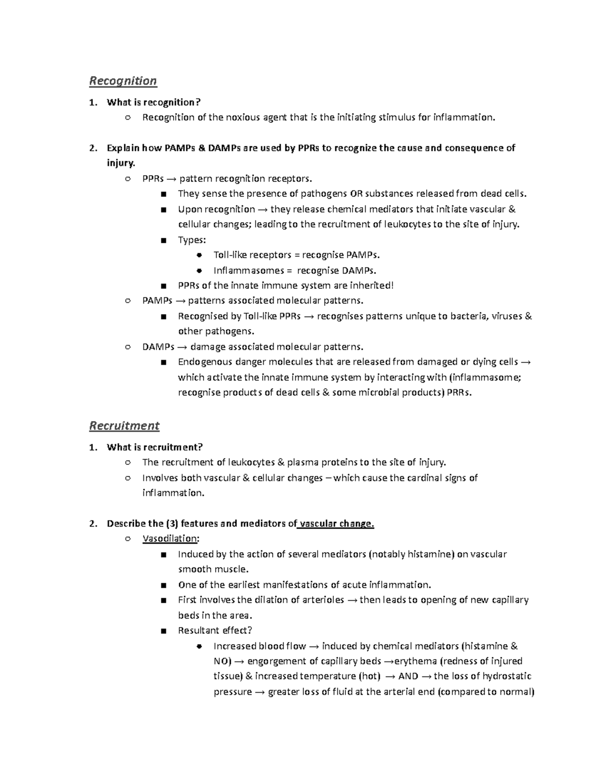 summary for lecture 6 - relating to inflammation part 2 - Recognition 1 ...