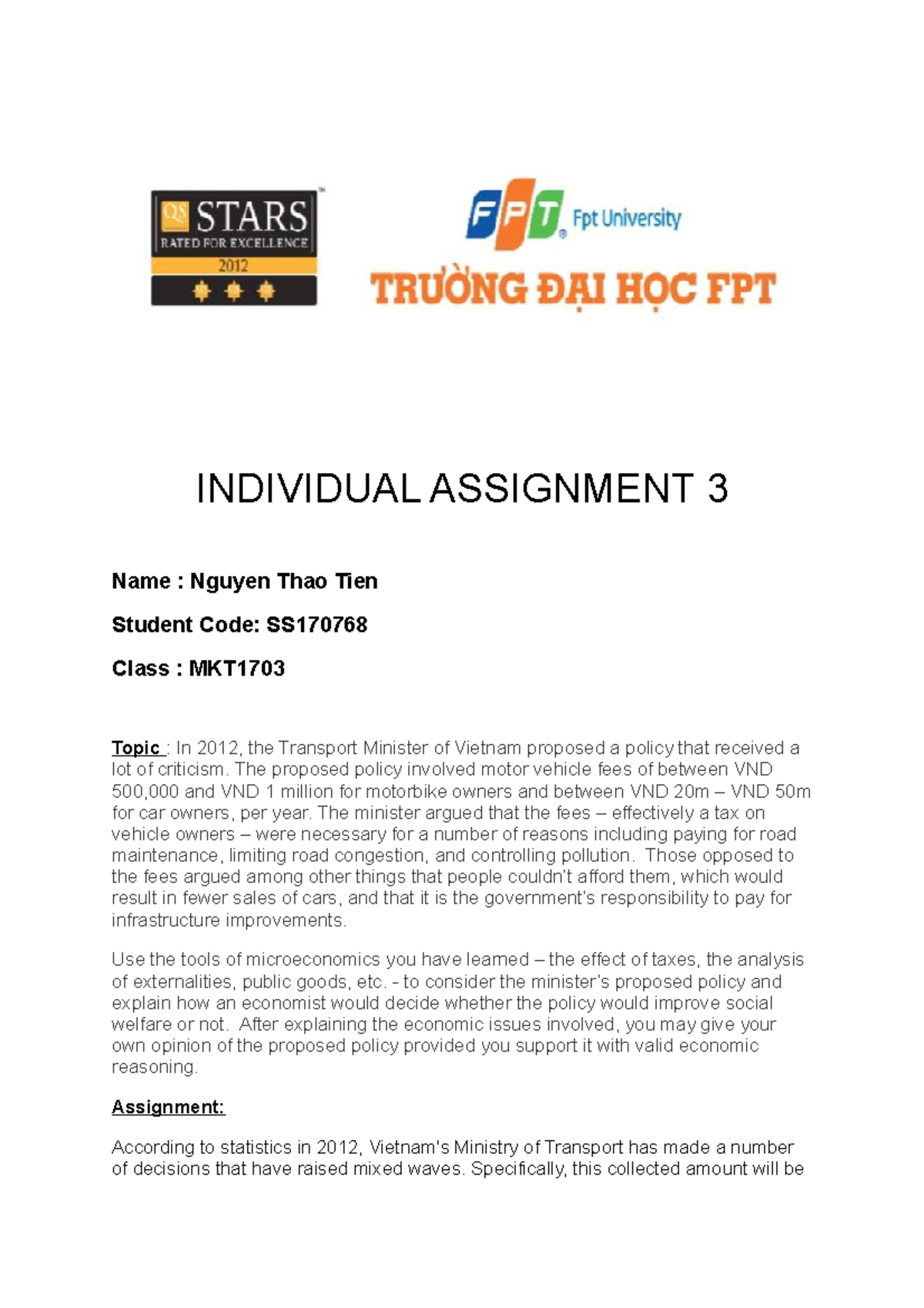 Individual Assignment 3 - INDIVIDUAL ASSIGNMENT 3 Name : Nguyen Thao ...