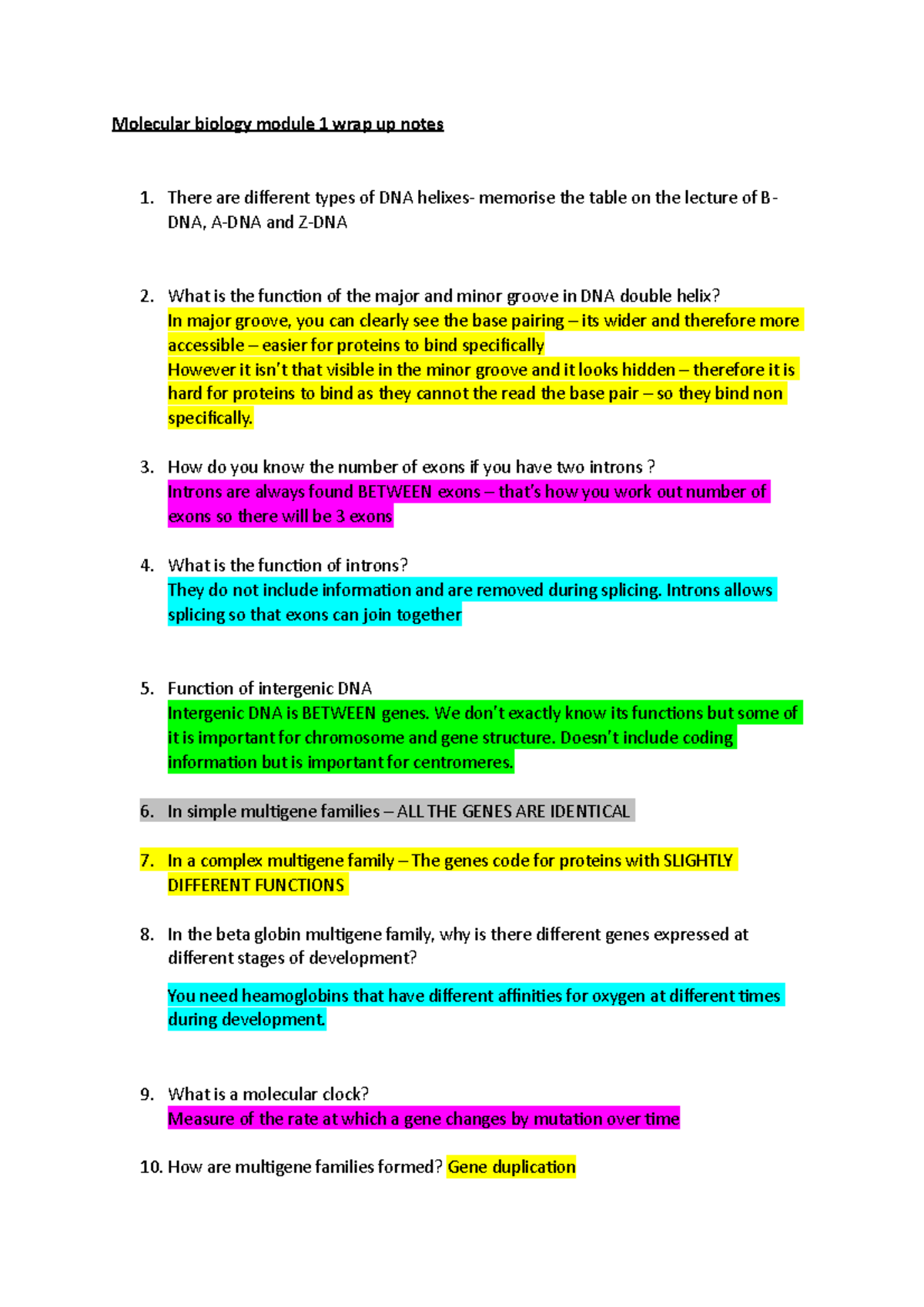 Molecular biology module 1 wrap up notes - How do you know the number ...