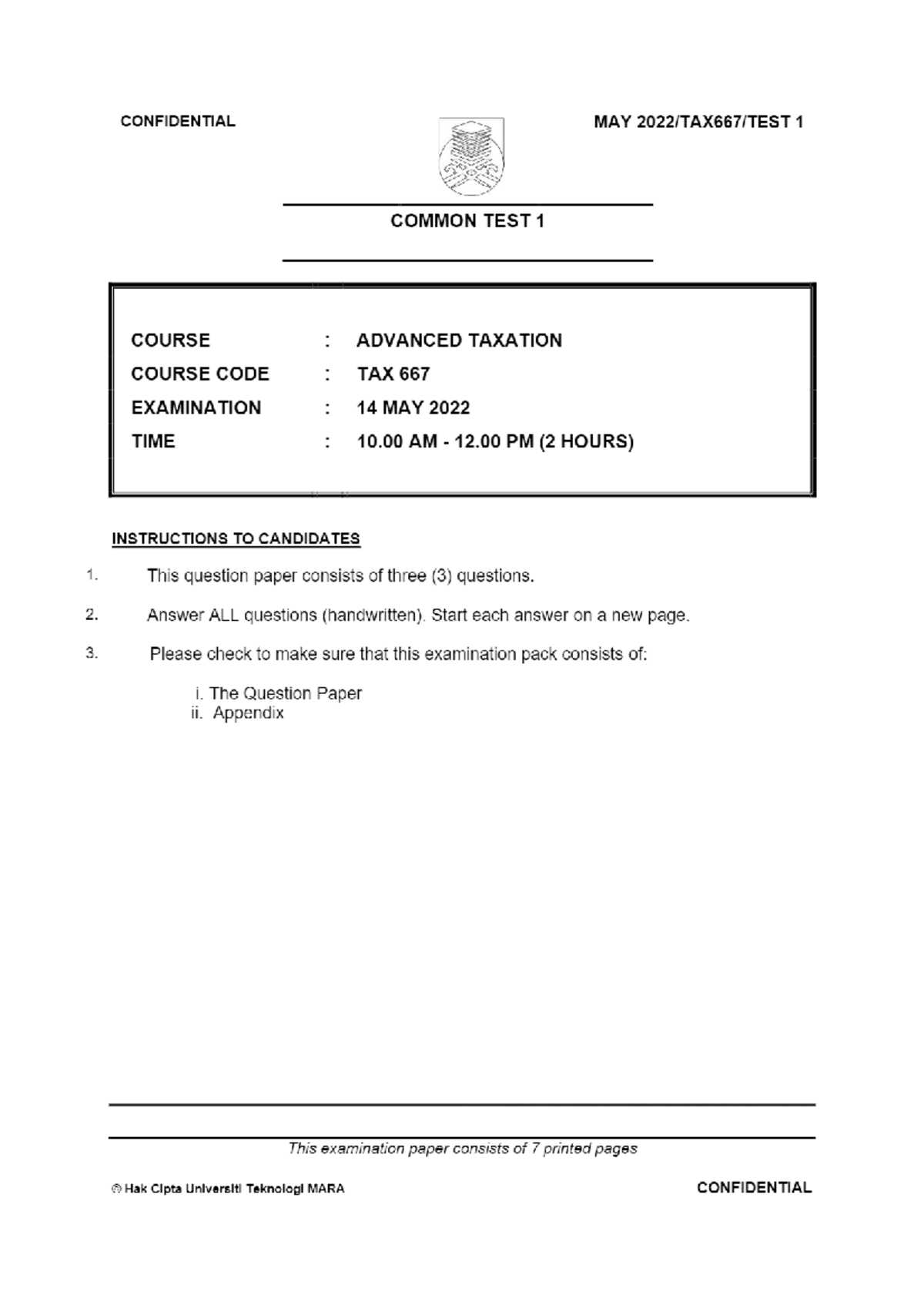 TAX 667-CT May 2022 - ct may 2022 - Advanced Taxation - Studocu
