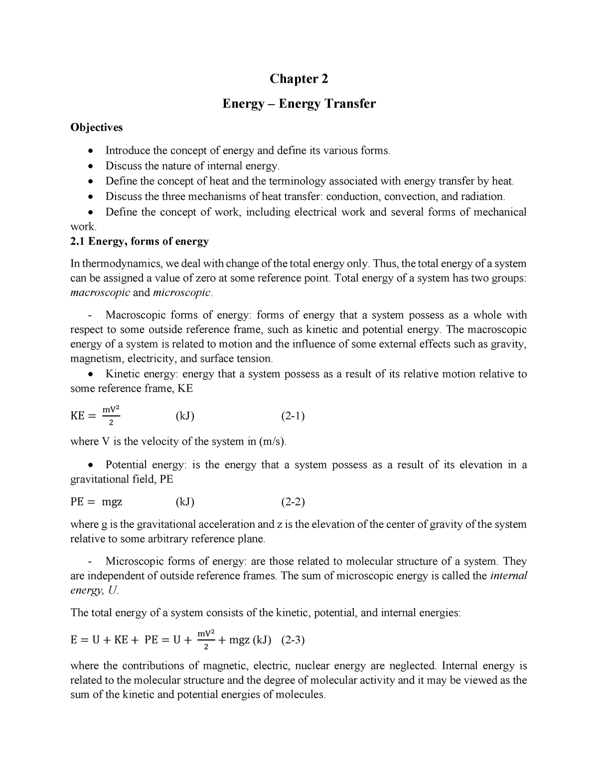 Chapter 2 - Energy - Energy Transfer - Chapter 2 Energy – Energy ...