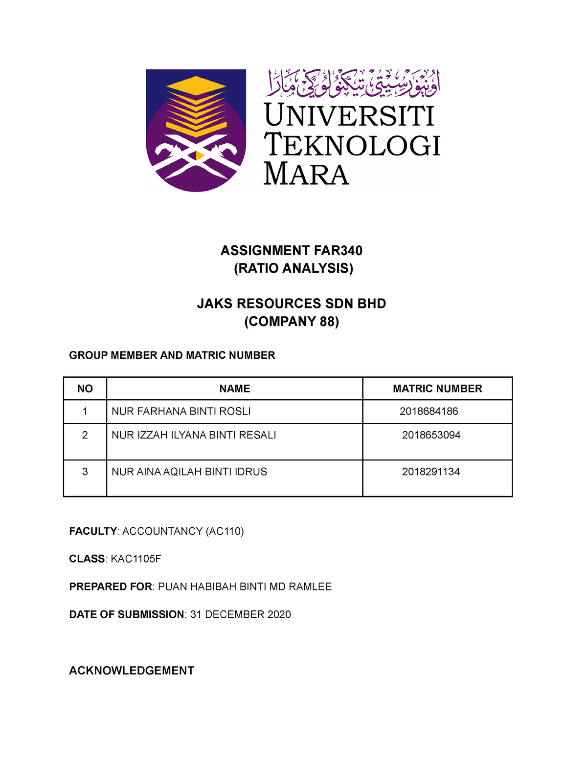 ( Ratio Analysis ) - ASSIGNMENT FAR (RATIO ANALYSIS) JAKS RESOURCES SDN ...