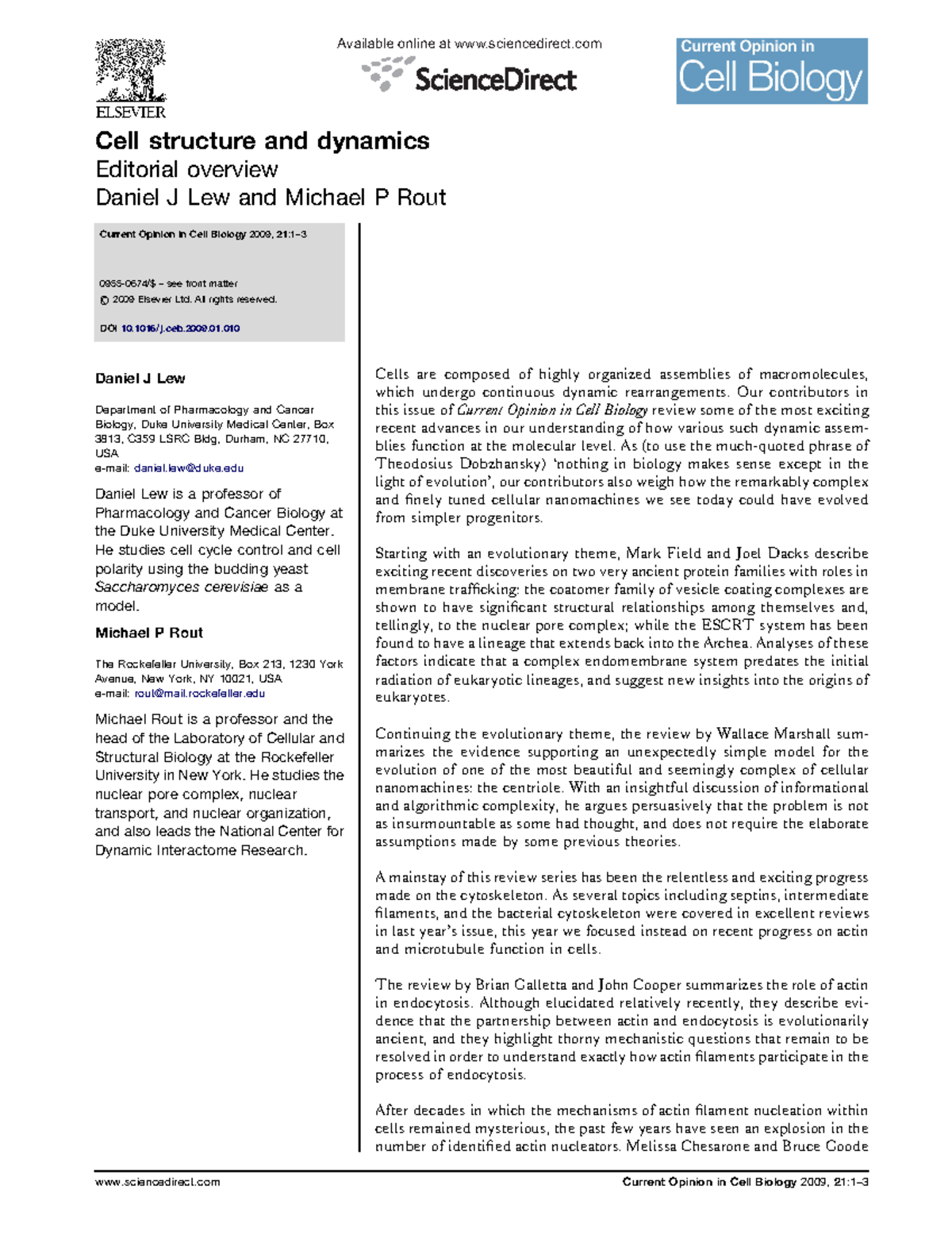 10 COCB 2009 Feb Lecture note Available online at sciencedirect Cell structure and dynamics