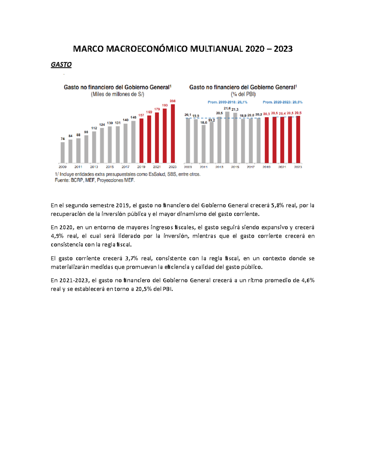 Marco Macroeconómico Multianual 2020 - 2023 - MARCO MACROECONÓMICO ...