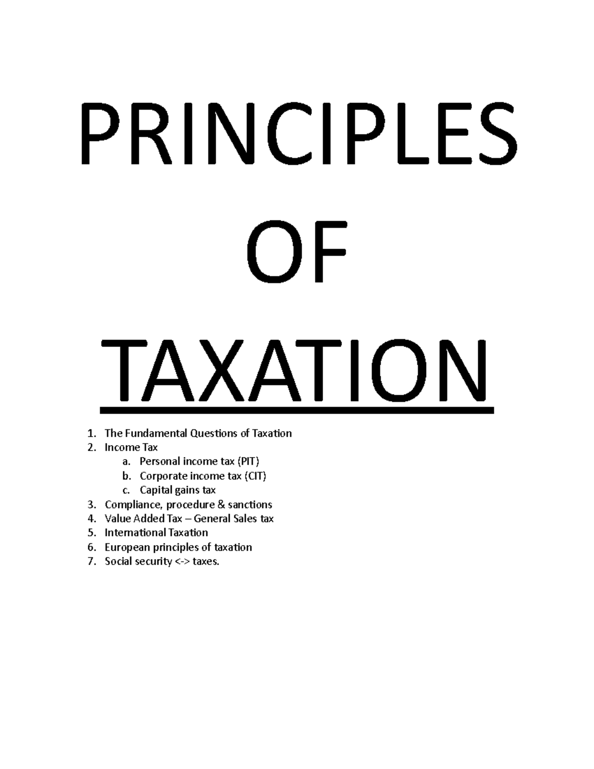 Principles OF Taxation - PRINCIPLES OF TAXATION The Fundamental ...