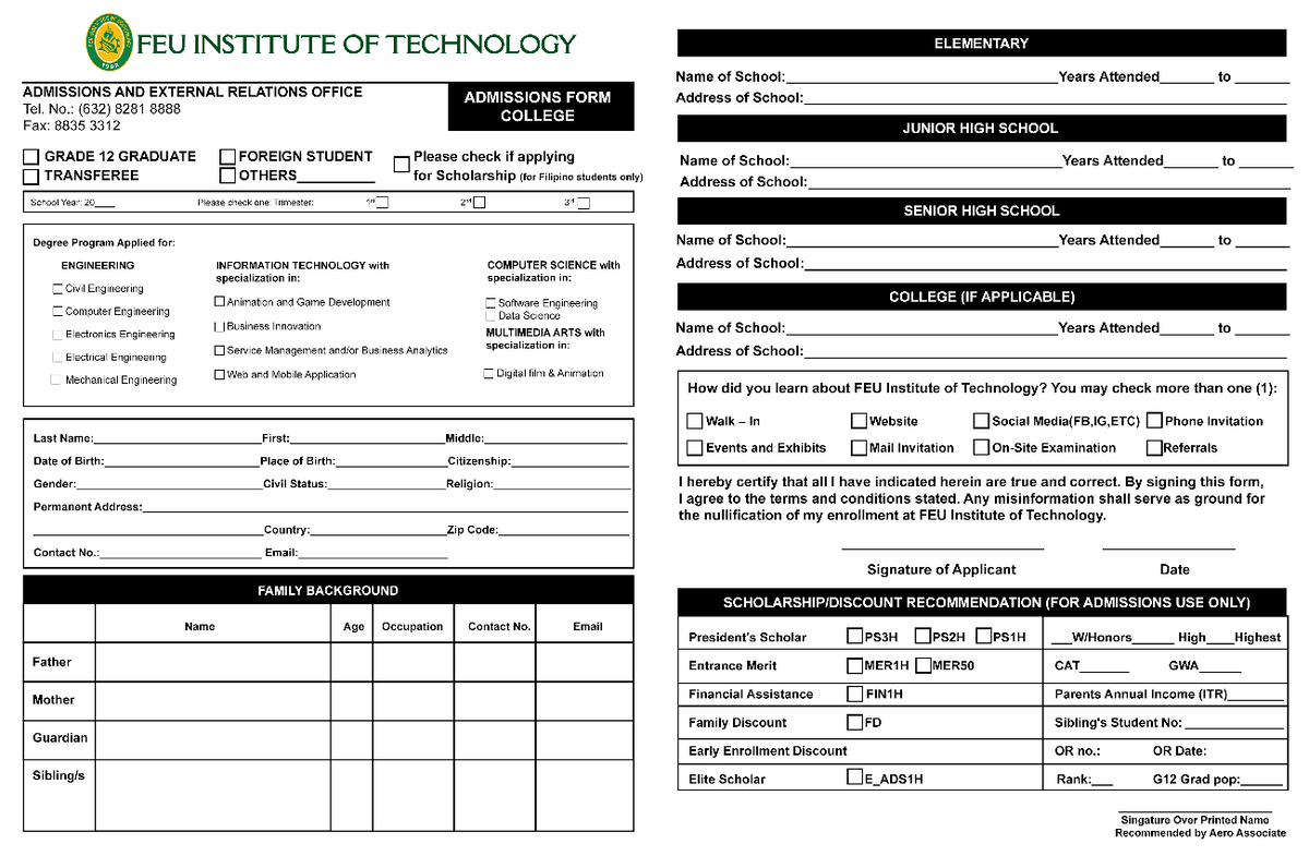 Admission-Forms-Updated-newprogram (1) - Q FEU INSTITUTE OF TECHNOLOGY ...