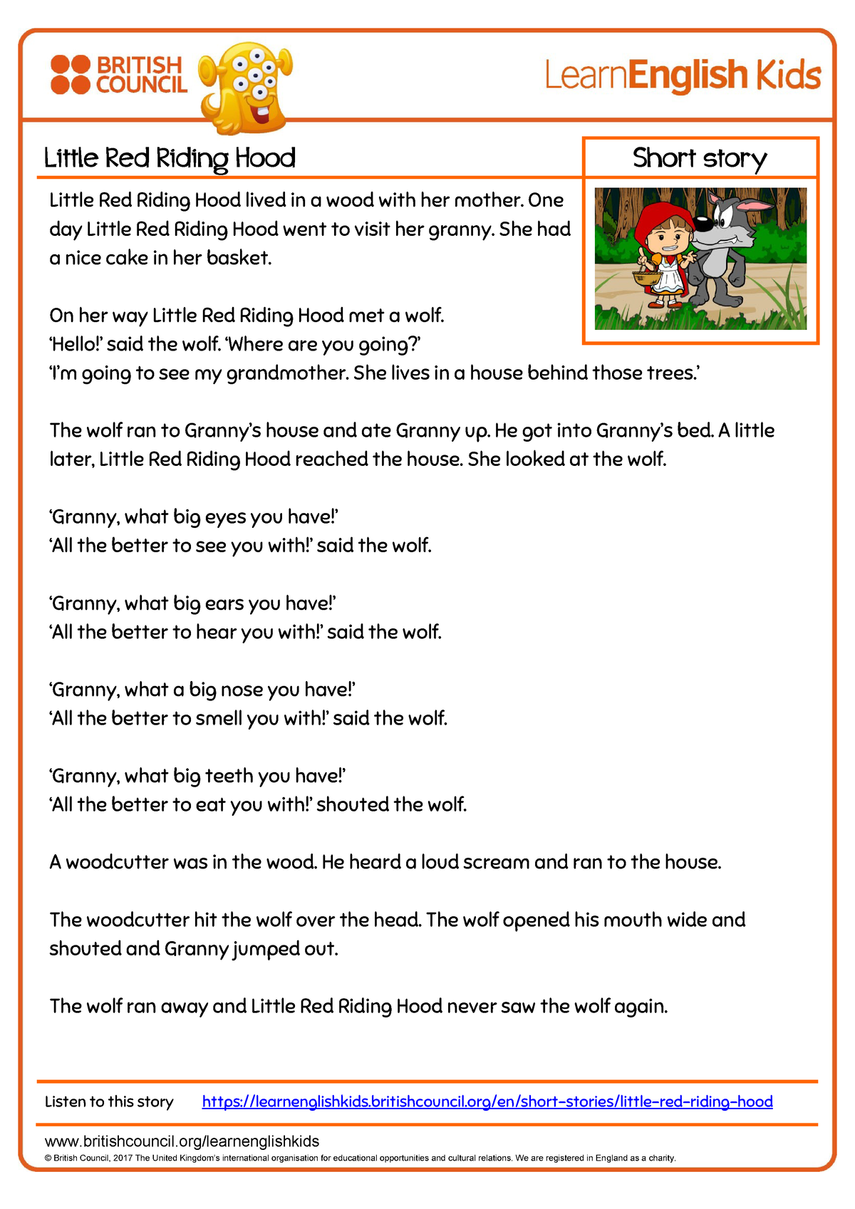 Short stories little red riding hood - britishcouncil/learnenglishkids British Council, - Studocu
