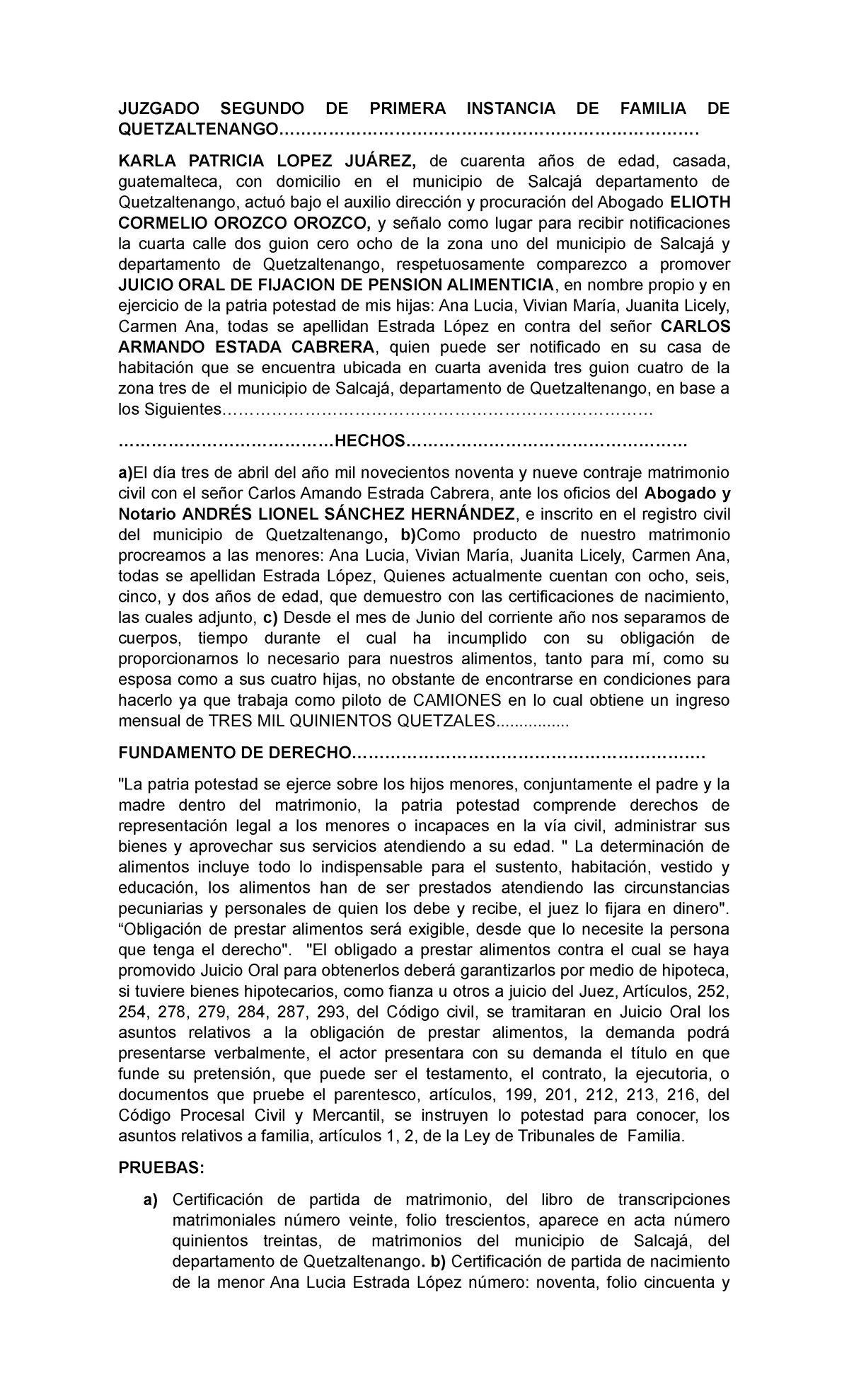 Demanda Ordinaria DE Pension Alimenticia - copia - JUZGADO SEGUNDO DE ...