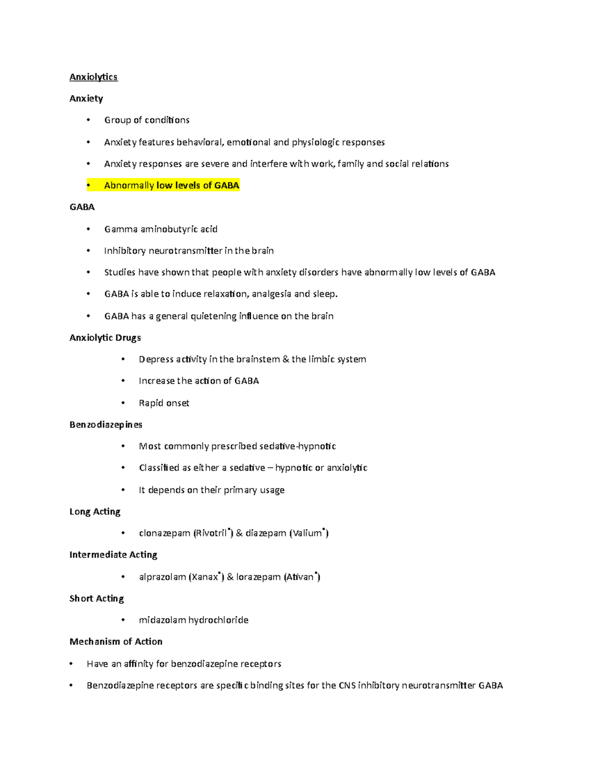 Anxiolytics notes Anxiolytics Anxiety Group of conditions Anxiety