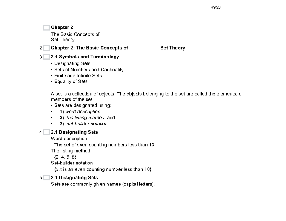 Chap+2 - chapter 2.1 - 4/9/ 1 Chapter 2 The Basic Concepts of Set ...