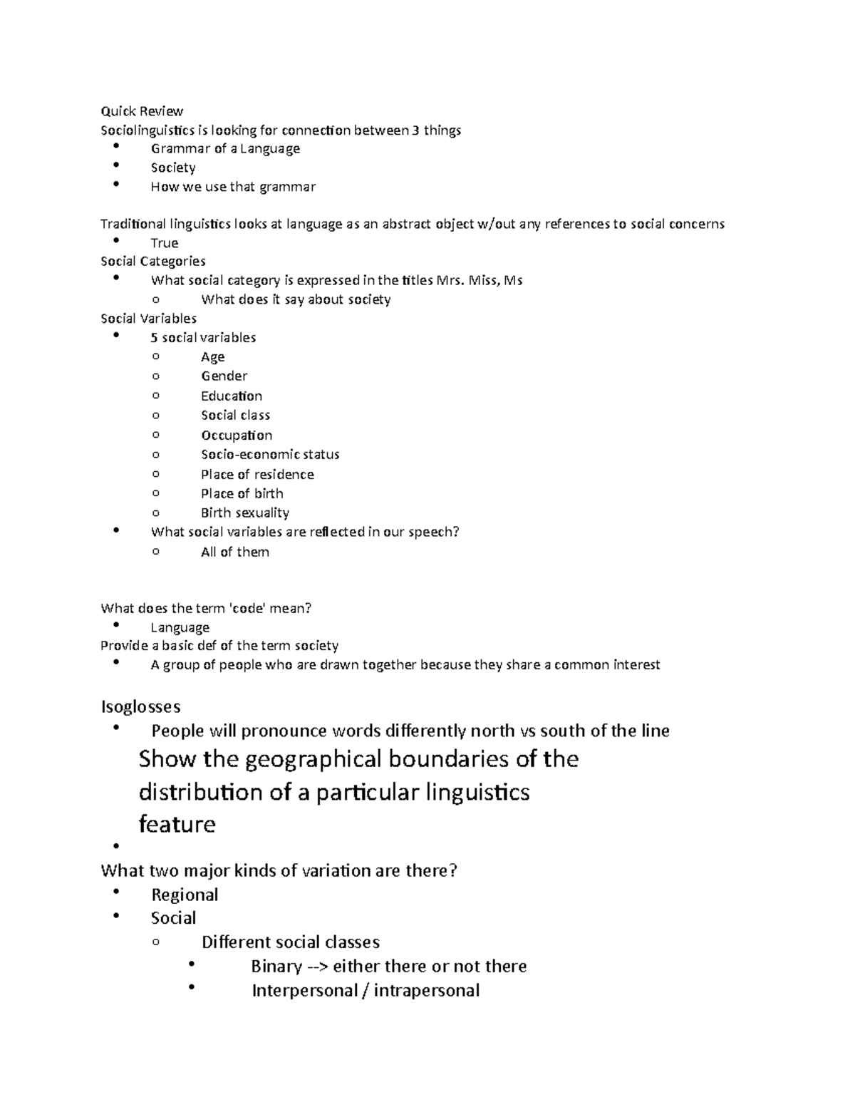 Linguist 2s03 - Review Questions For First Midterm - Quick Review ...