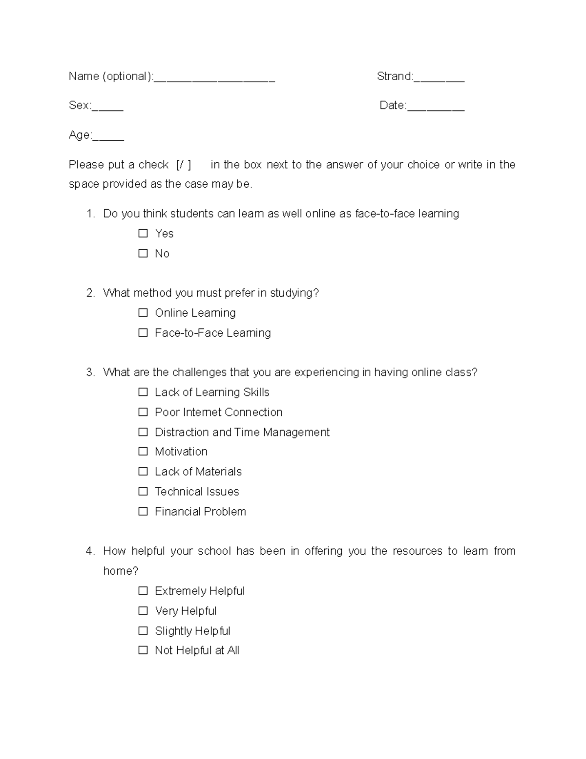 Instrumentation - Research - Name (optional):___________________ Strand ...