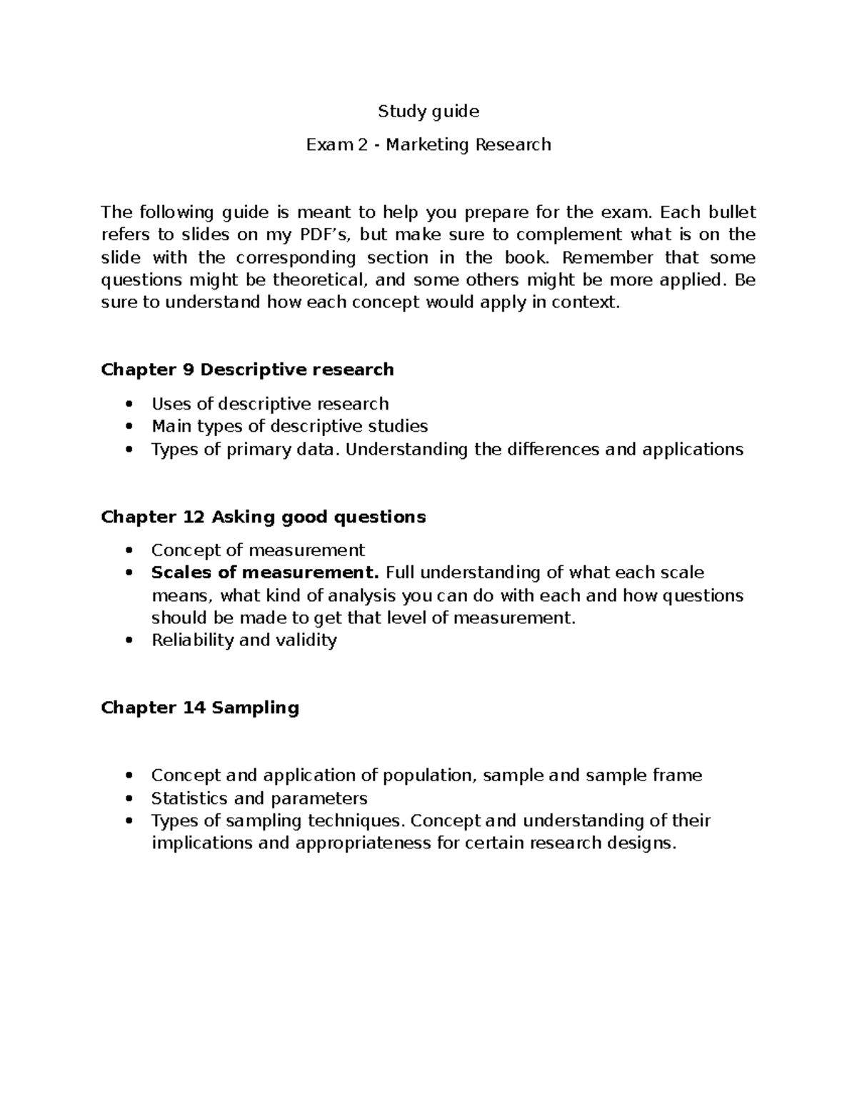 Study guide Exam 2 - Each bullet refers to slides on my PDF’s, but make ...