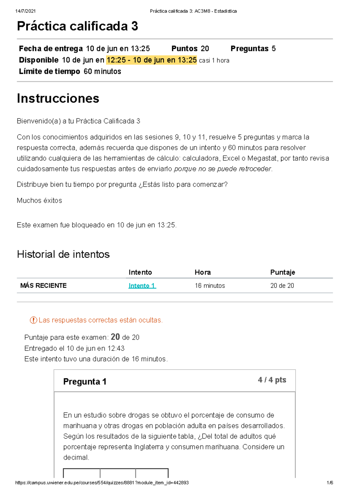 Práctica calificada 3 AC3M8 - Estadistica universidad norber wiener ...