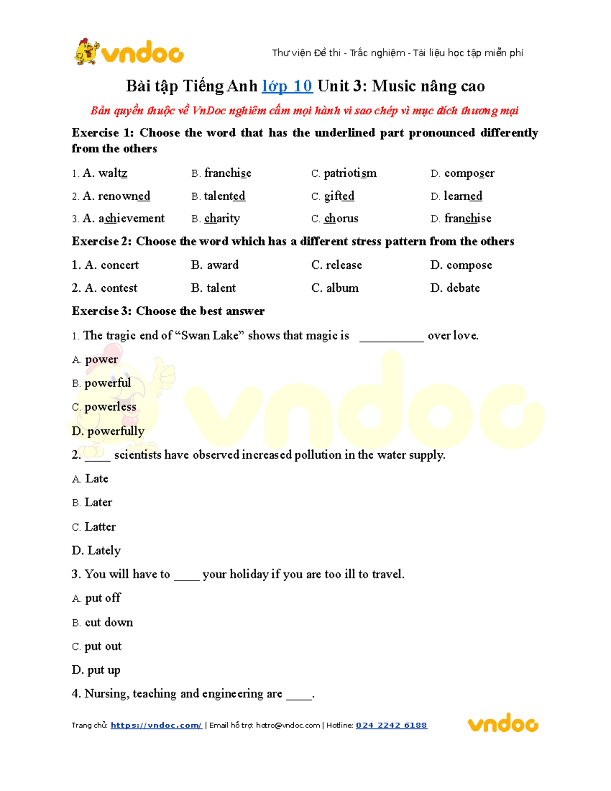 Bai tap tieng anh lop 10 unit 3 music nang cao - Bài tập Tiếng Anh lớp ...