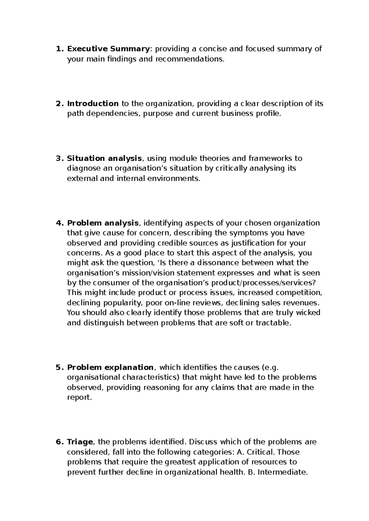 BEM3033 Structure - Executive Summary: providing a concise and focused ...