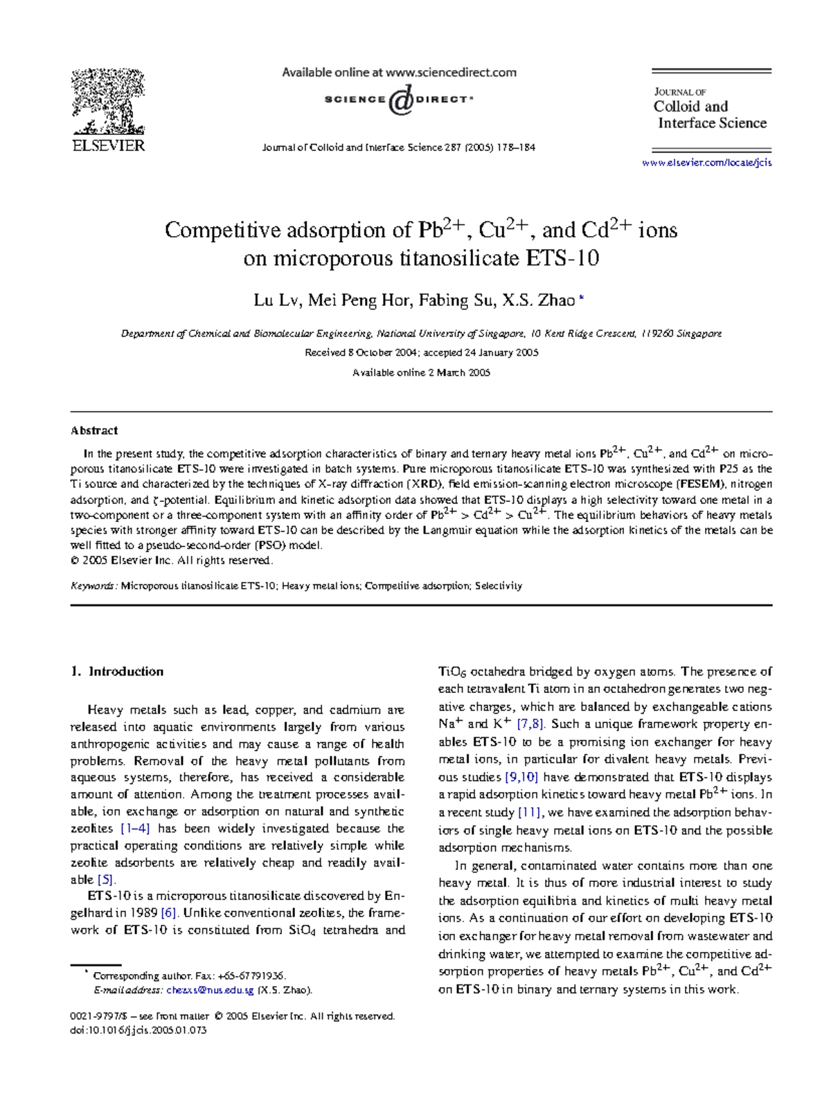 Sdarticle - Journal of Colloid and Interface Science 287 (2005) 178 ...