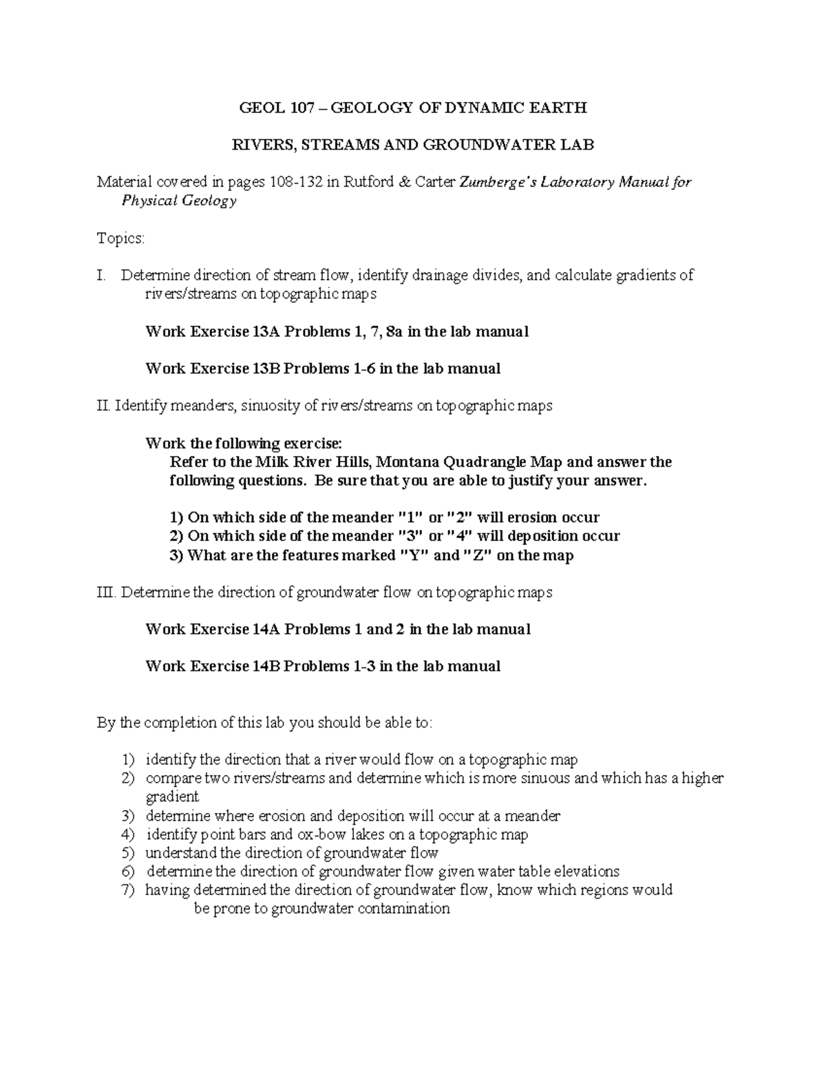 GEOL107 Lab 5 Rivers Streams Groundwater - GEOL 107 – GEOLOGY OF ...