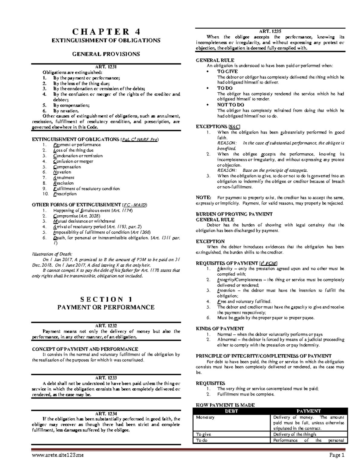 Chapter 4 Oblicon - Extinguishment Of Obligations - C H A P T E R 4 ...