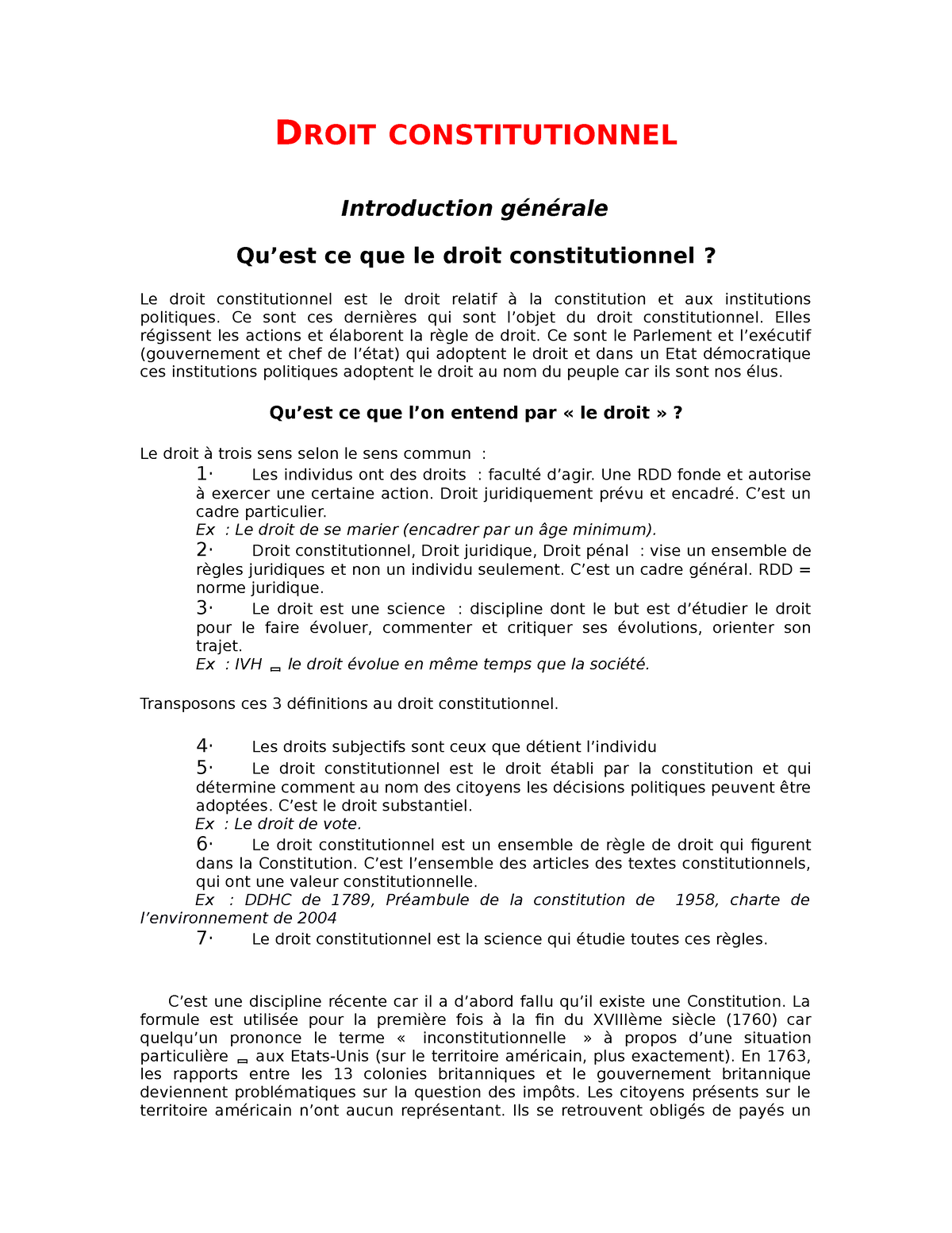 Droit constitutionnel S DROIT CONSTITUTIONNEL Introduction générale Quest ce que le droit