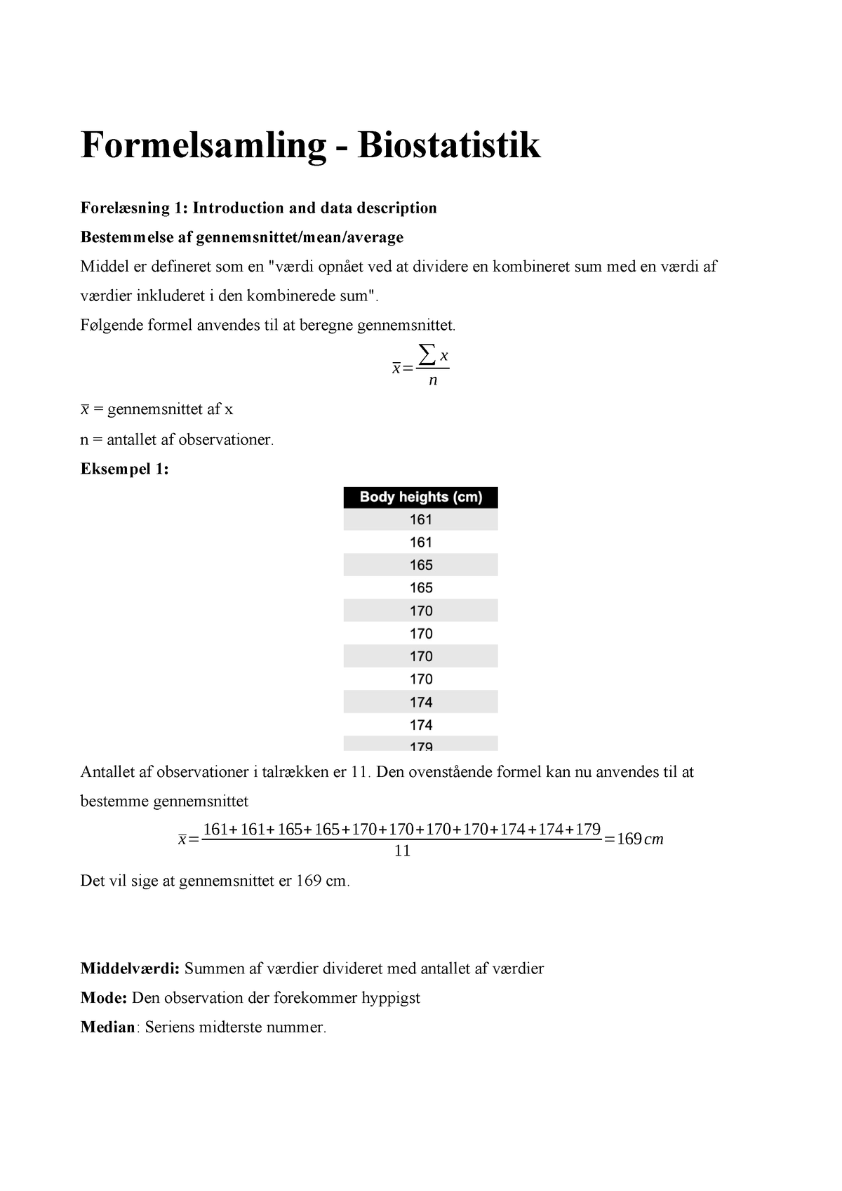 Formelsamling-biostatistik - Formelsamling - Biostatistik Forelæsning 1 ...