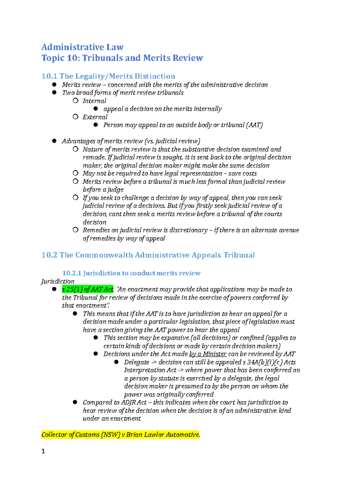 Admin Topic 10 - Tribunals And Merits Review - Administrative Law Topic ...