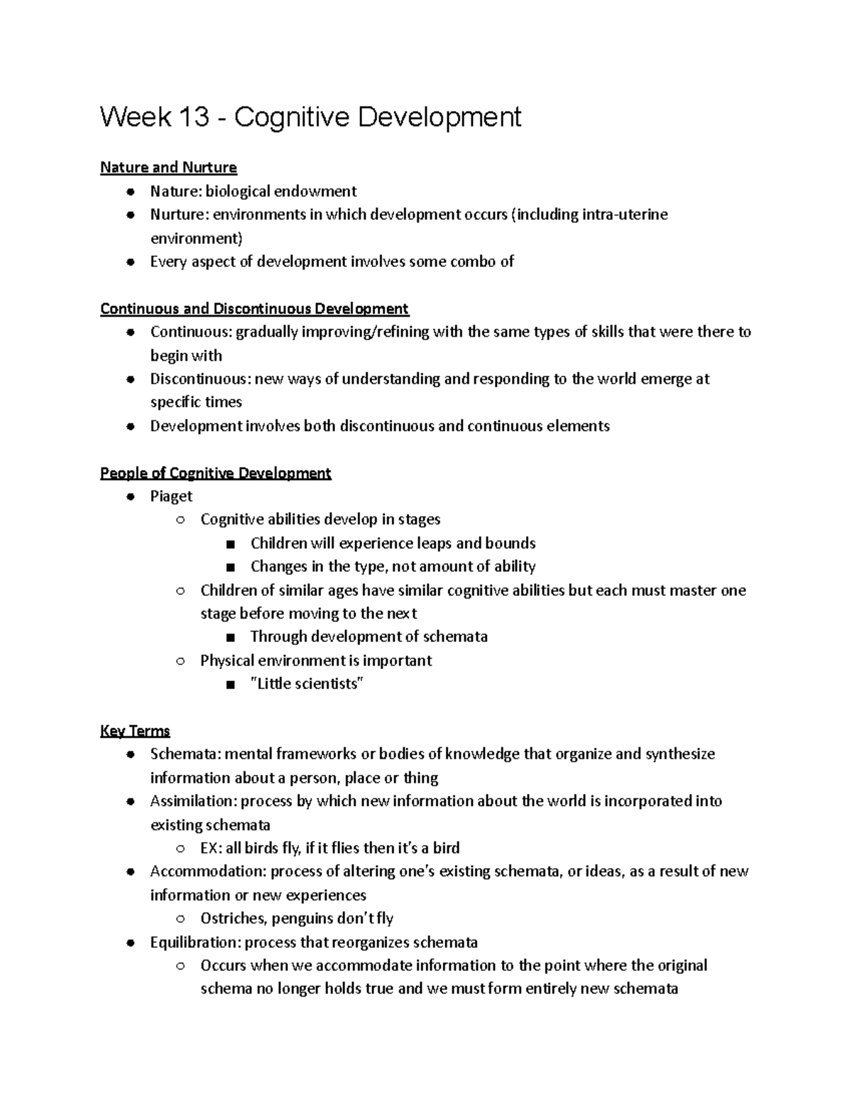 PSYC 100B Week 13 - Cognitive Development - Week 13 - Cognitive ...