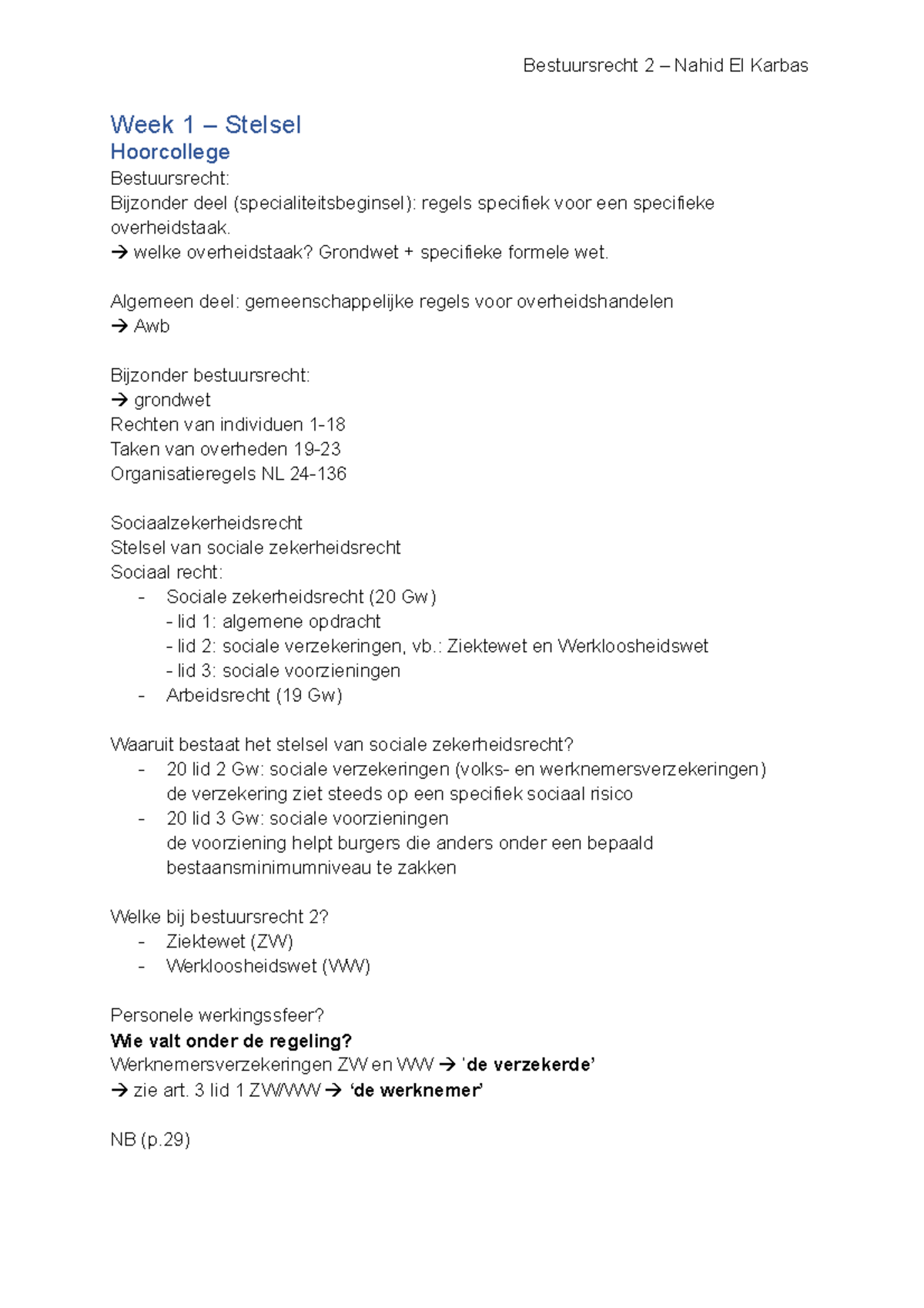 Bestuursrecht 1 - Week 1 – Stelsel Hoorcollege Bestuursrecht: Bijzonder ...