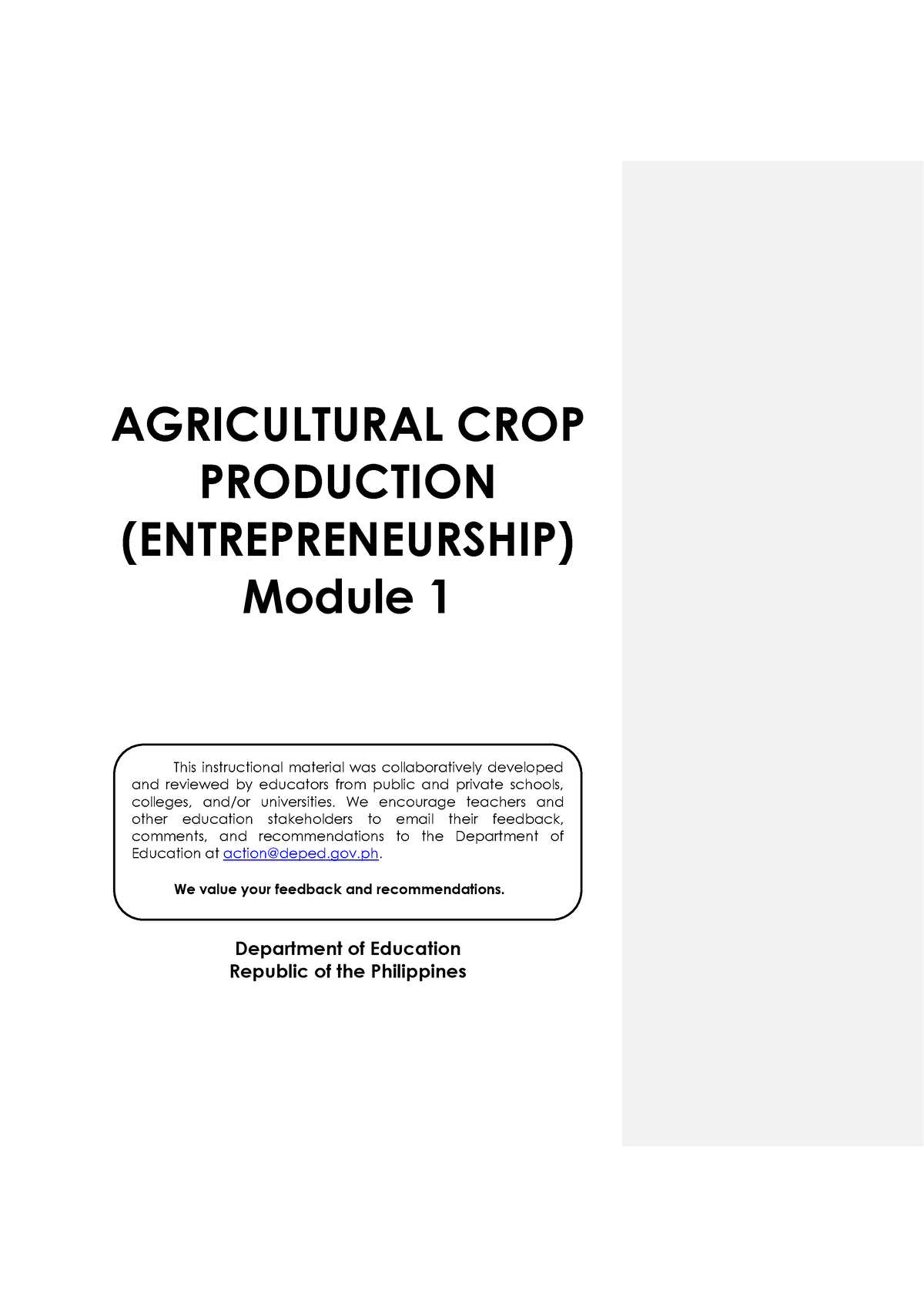 Agricultural Crop Production Module 1 - AGRICULTURAL CROP PRODUCTION ...