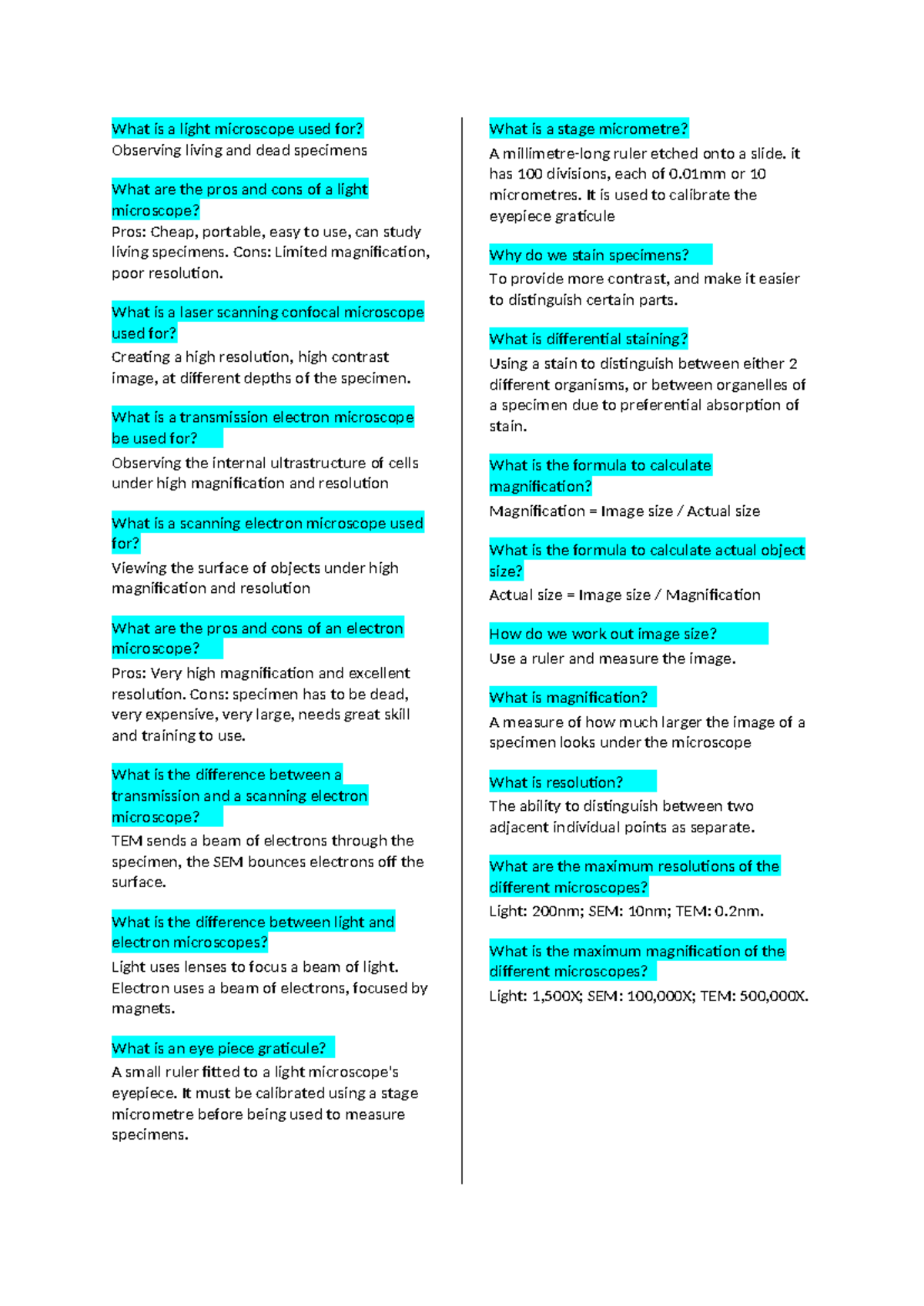 Bio 1 - What is a light microscope used for? Observing living and dead ...
