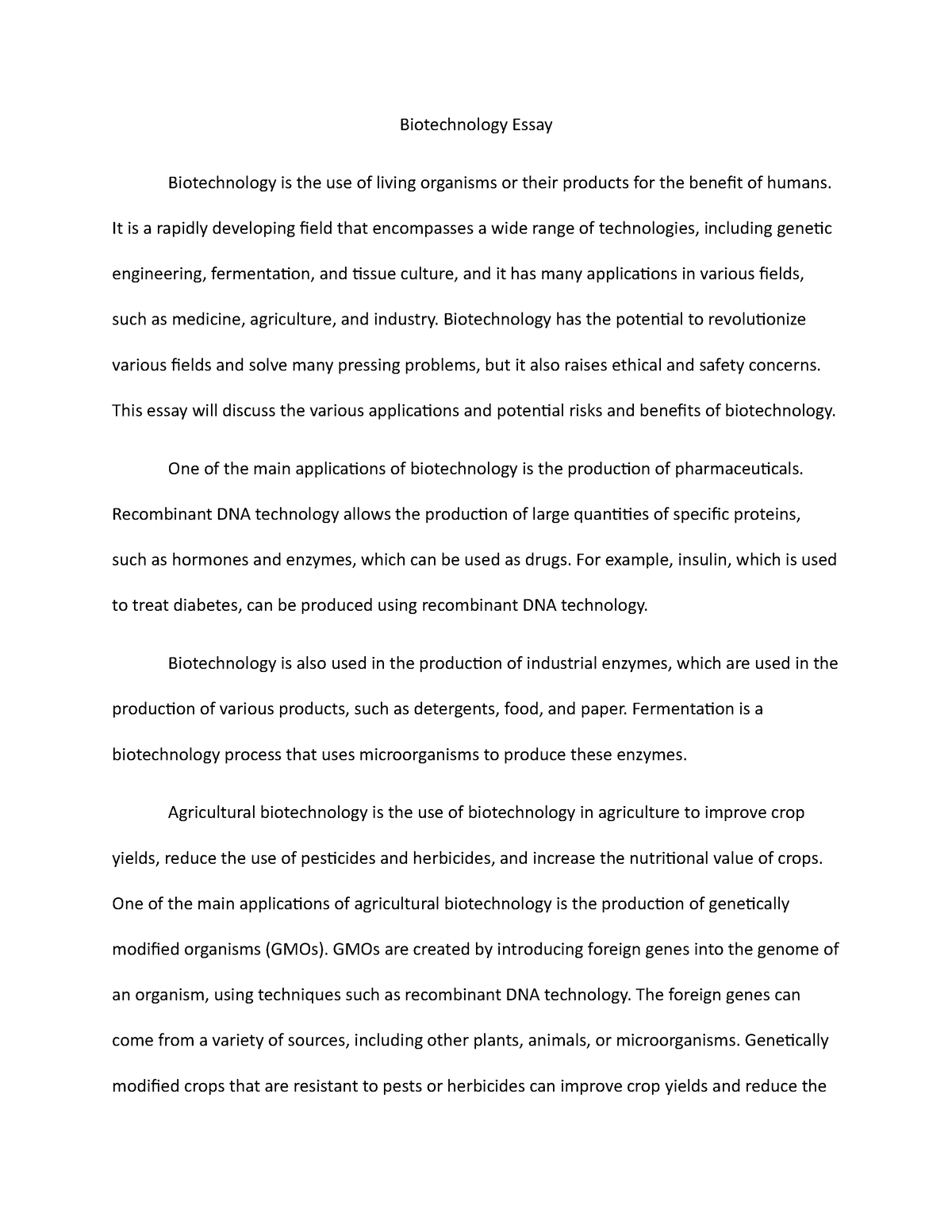 biotechnology essay 250 words