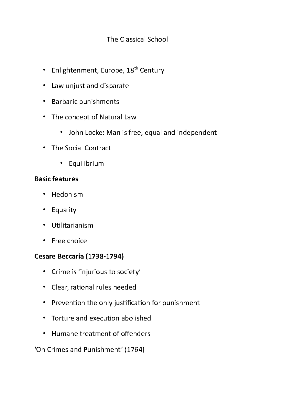 The Classical School - Lecture notes 2 - The Classical School ...