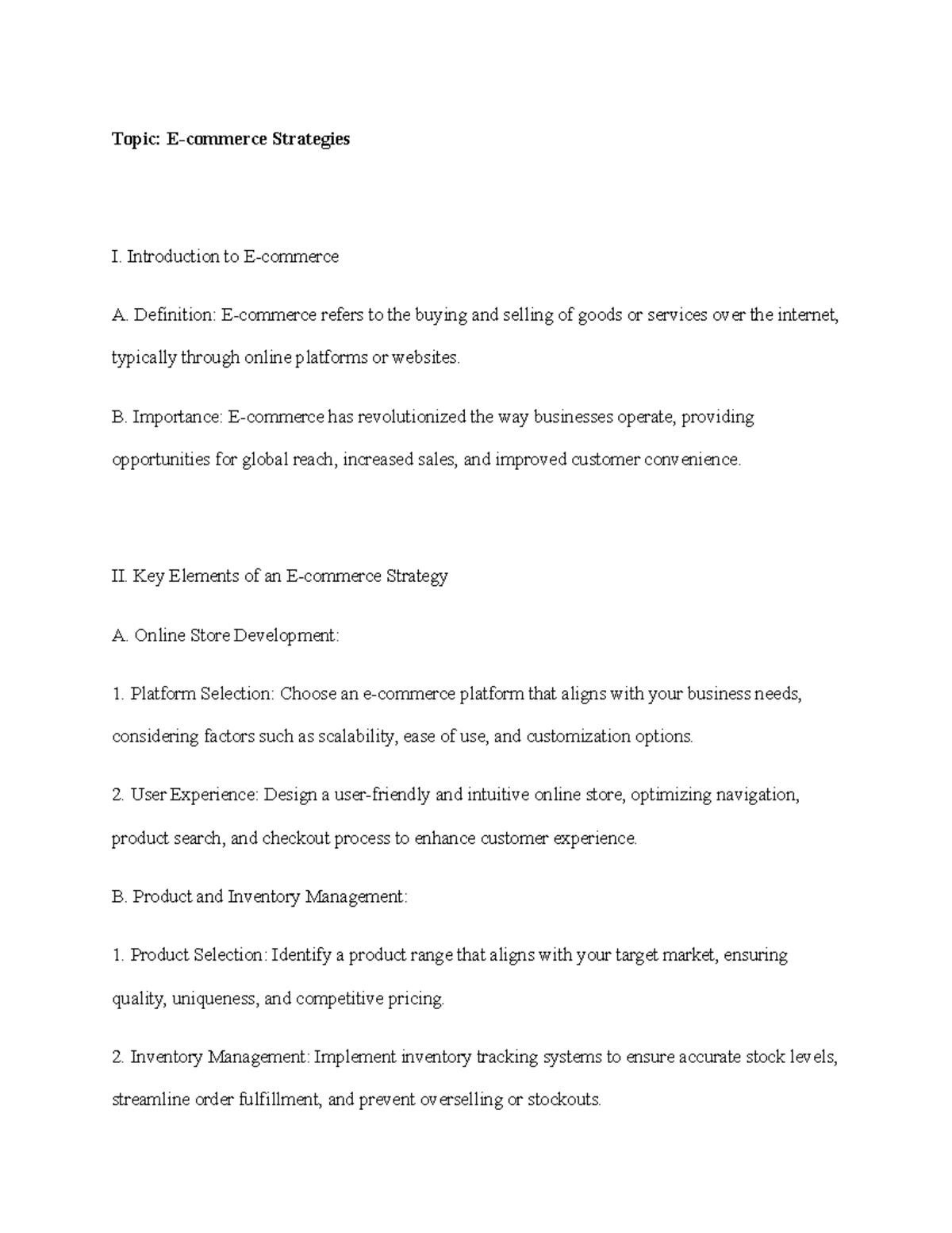 E-commerce Strategies - Introduction to E-commerce A. Definition: E ...
