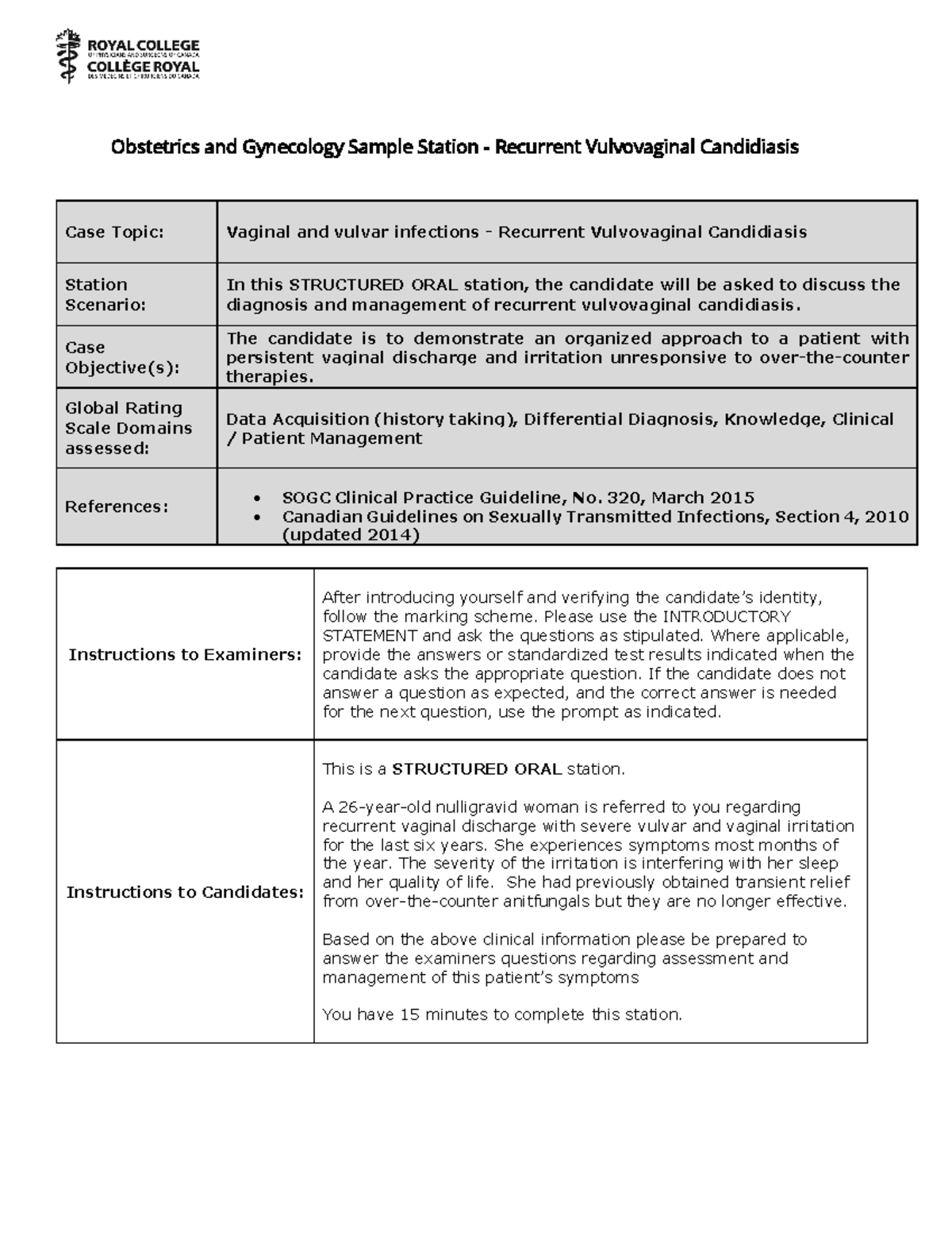 Obs gyn sample osce exam e - Obstetrics and Gynecology Sample Station ...