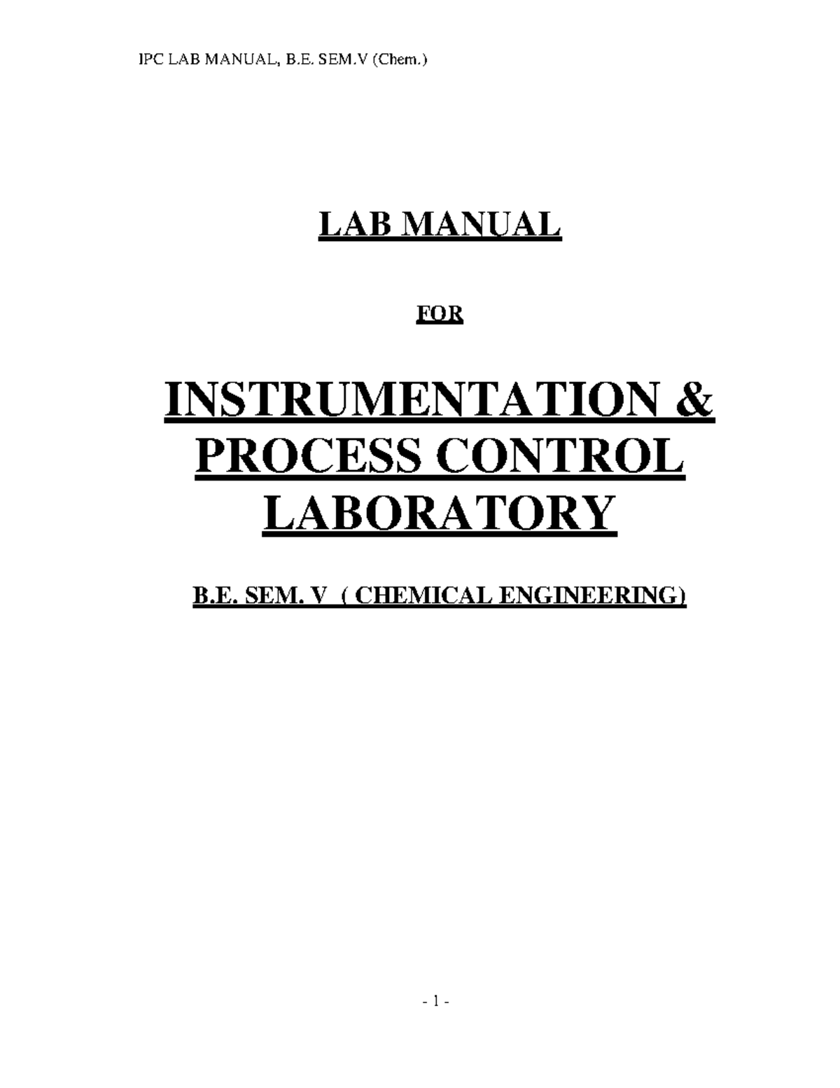 IPC Manual Instrumentation and Process Control LAB MANUAL FOR