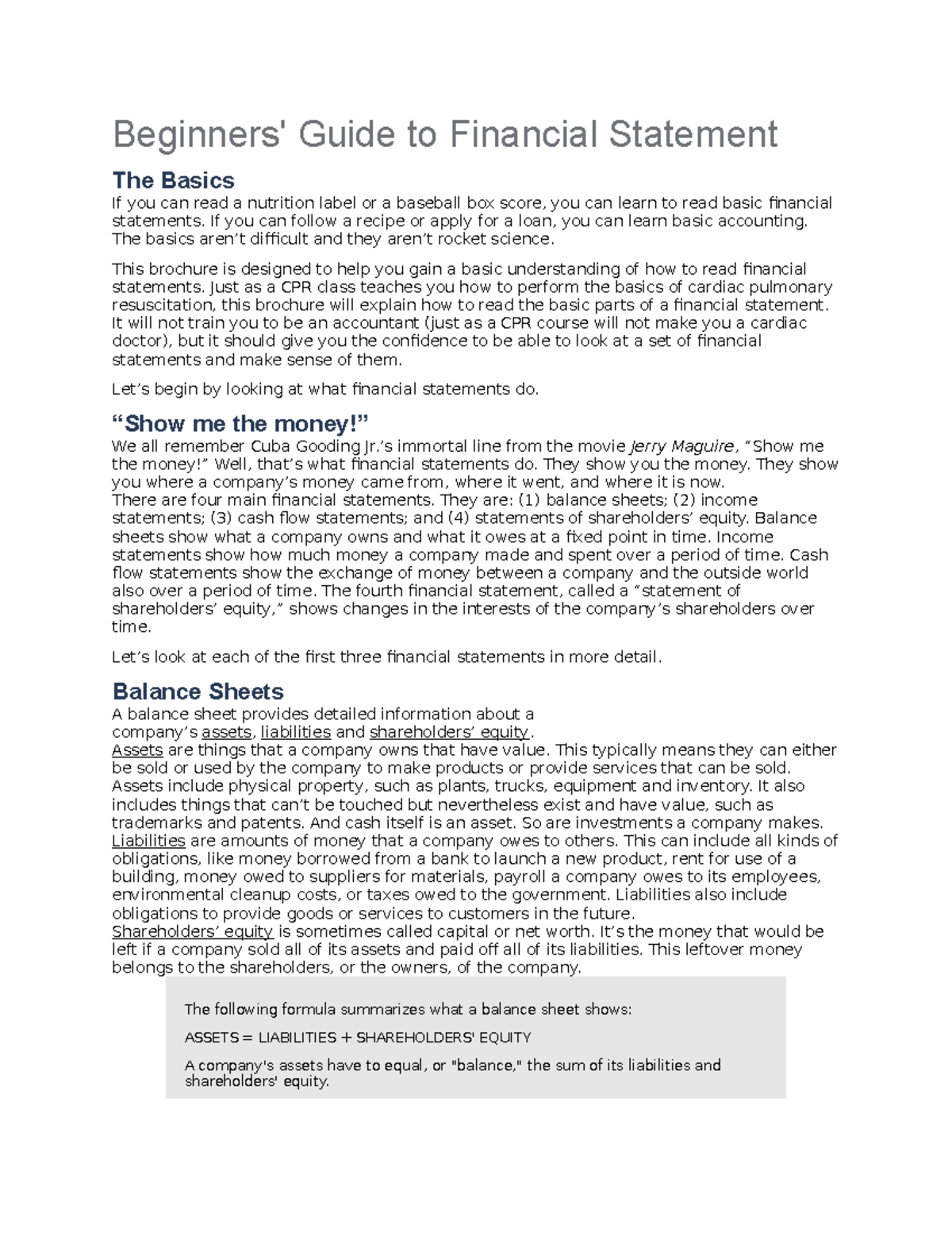 Financial Statements - Beginners' Guide To Financial Statement The ...