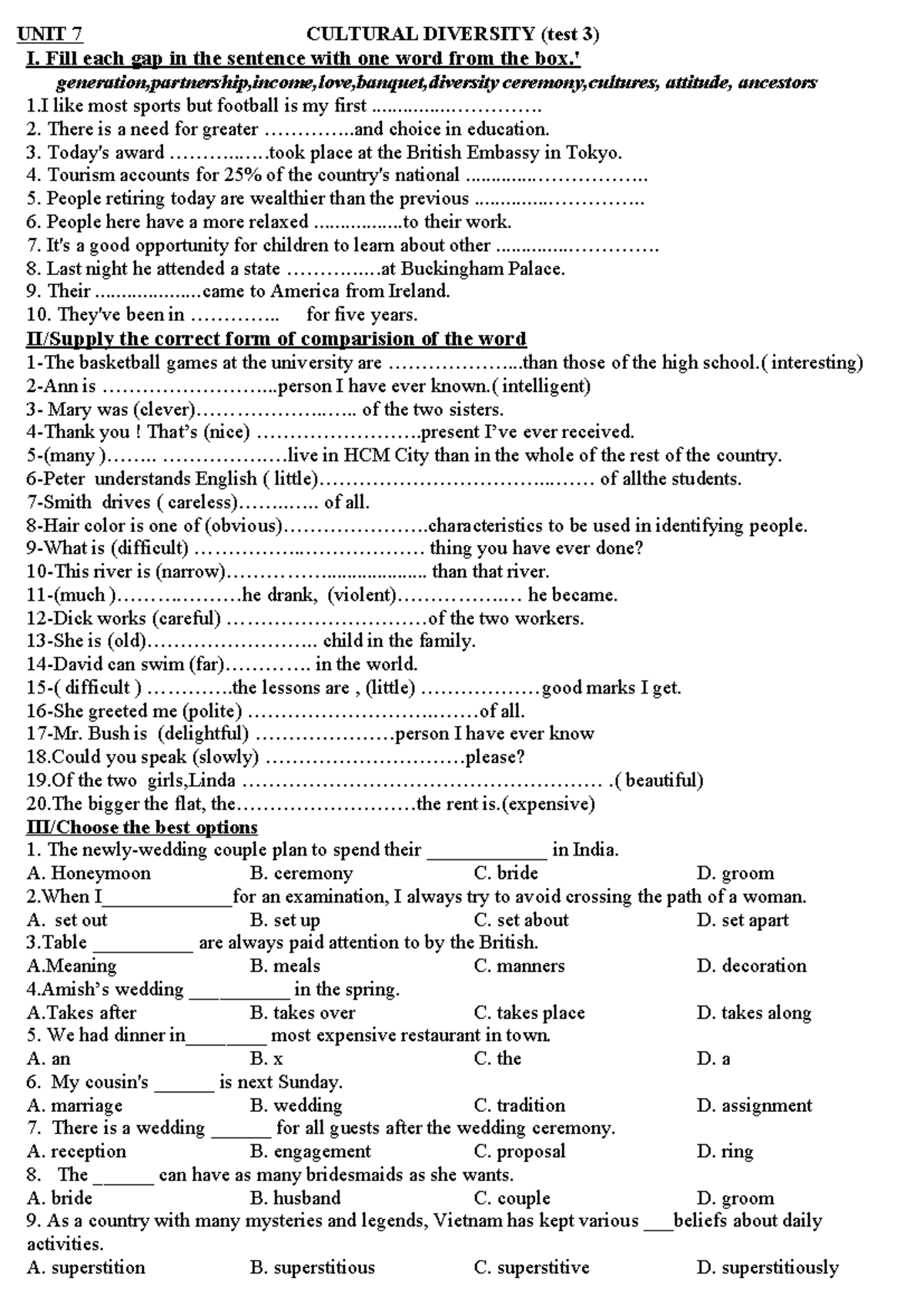 UNIT 7 Cultural Diversity test 3 GUI - UNIT 7 CULTURAL DIVERSITY (test ...