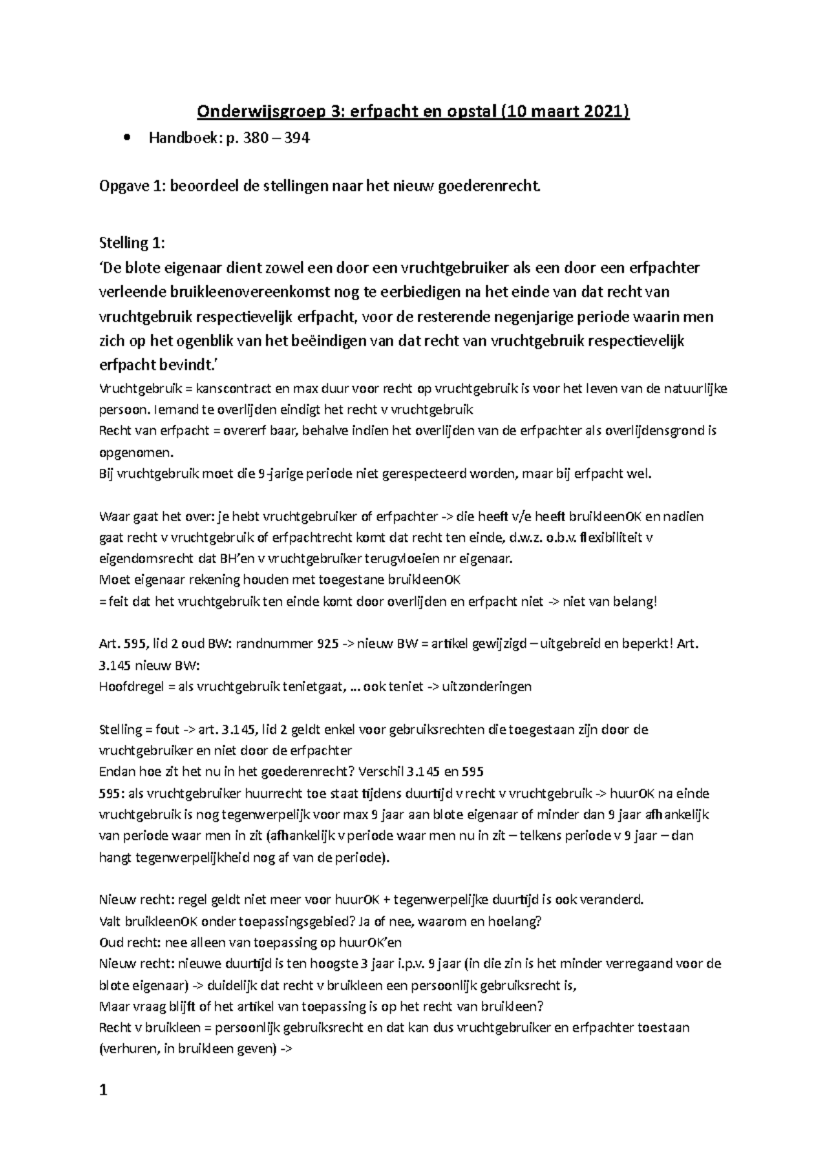 OG-3 Van Personen Recht - Onderwijsgroep 3: Erfpacht En Opstal (10 ...