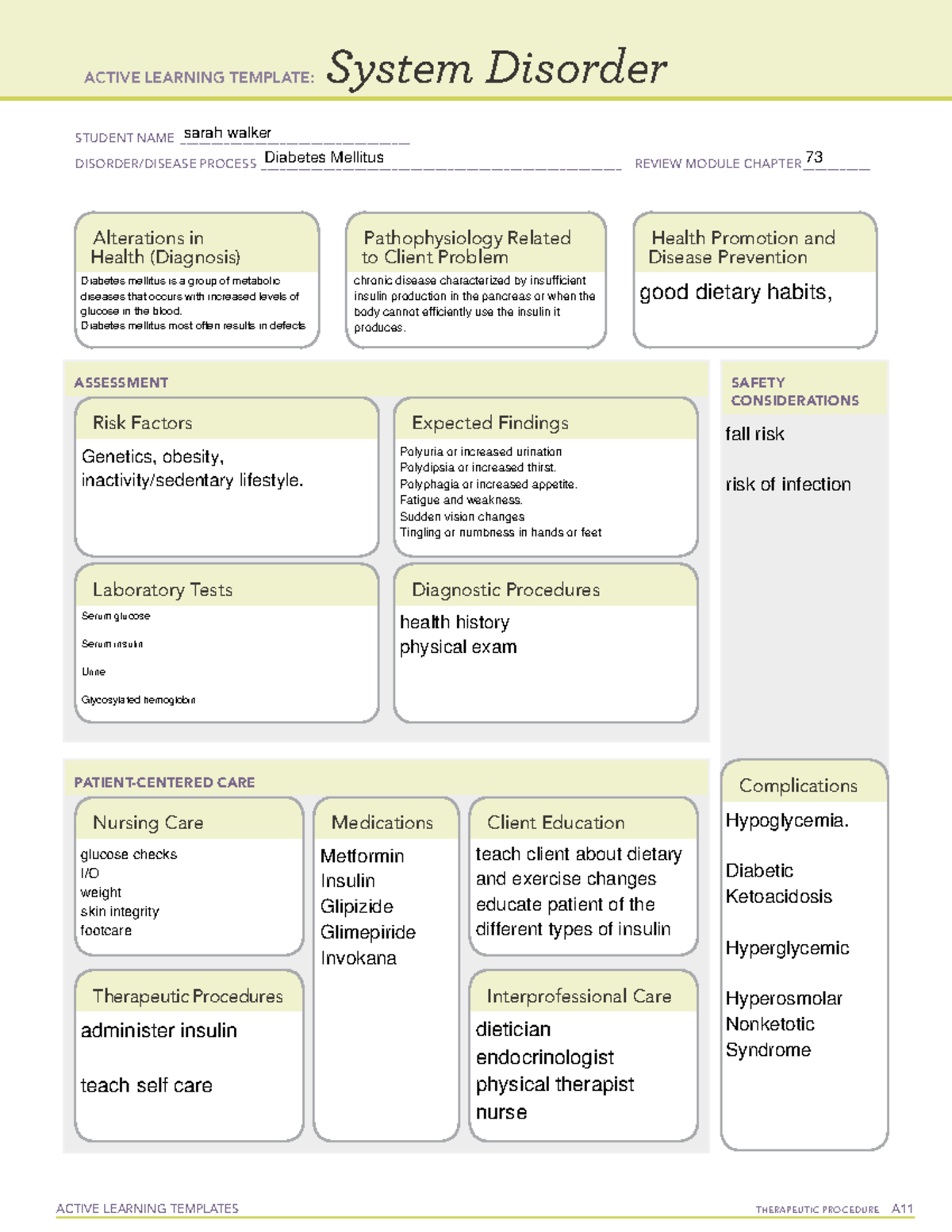 Diabetes Mellitus - Ati - ACTIVE LEARNING TEMPLATES THERAPEUTIC ...