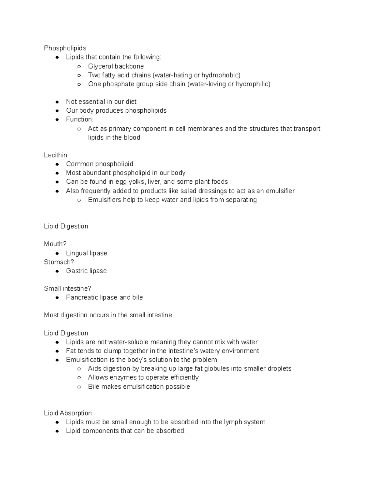 Lipid Digestion - Phospholipids Lipids that contain the following ...