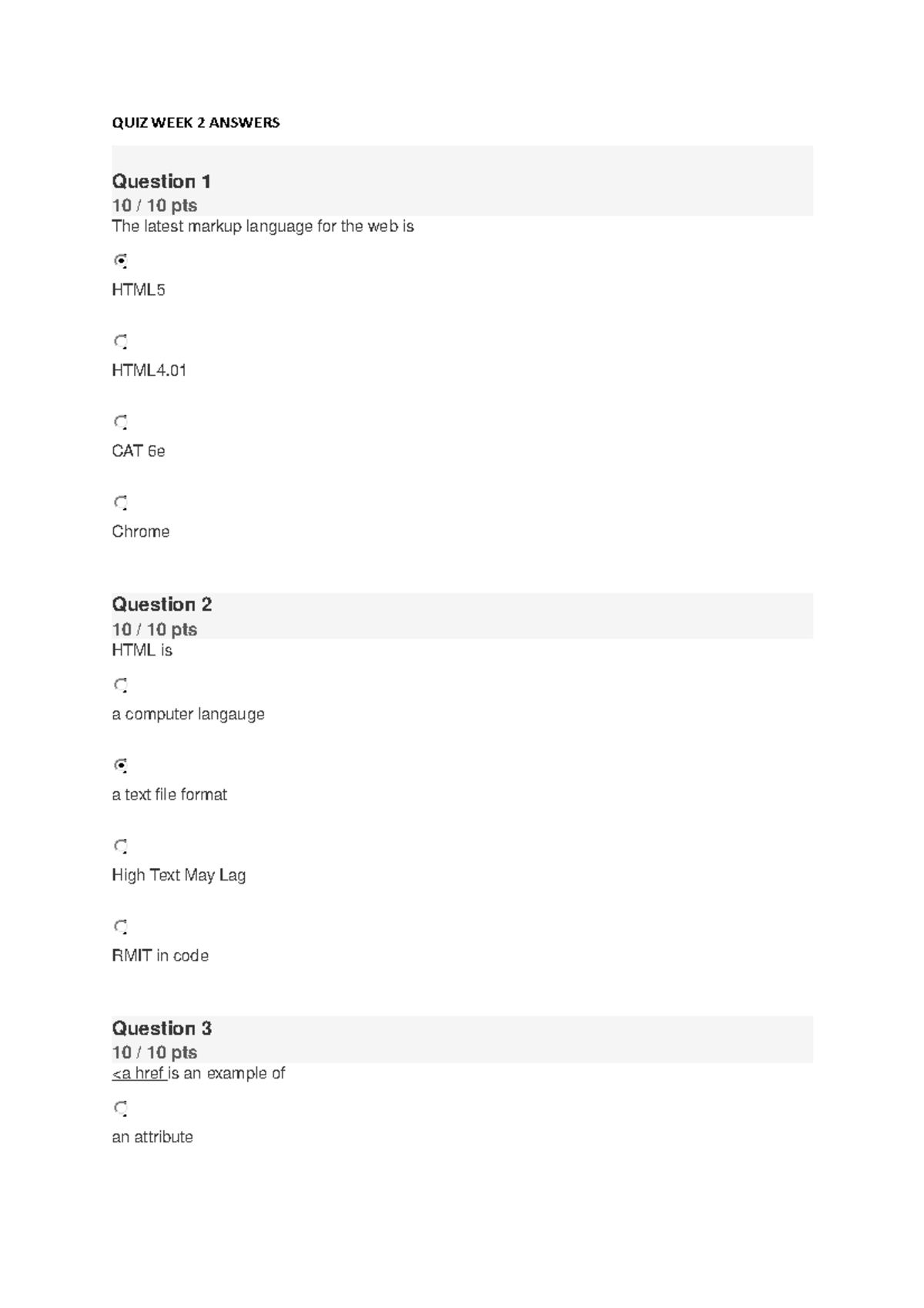 IFB QUIZ WEEK 2 Answers QUIZ WEEK 2 ANSWERS Question 1 10 / 10 pts