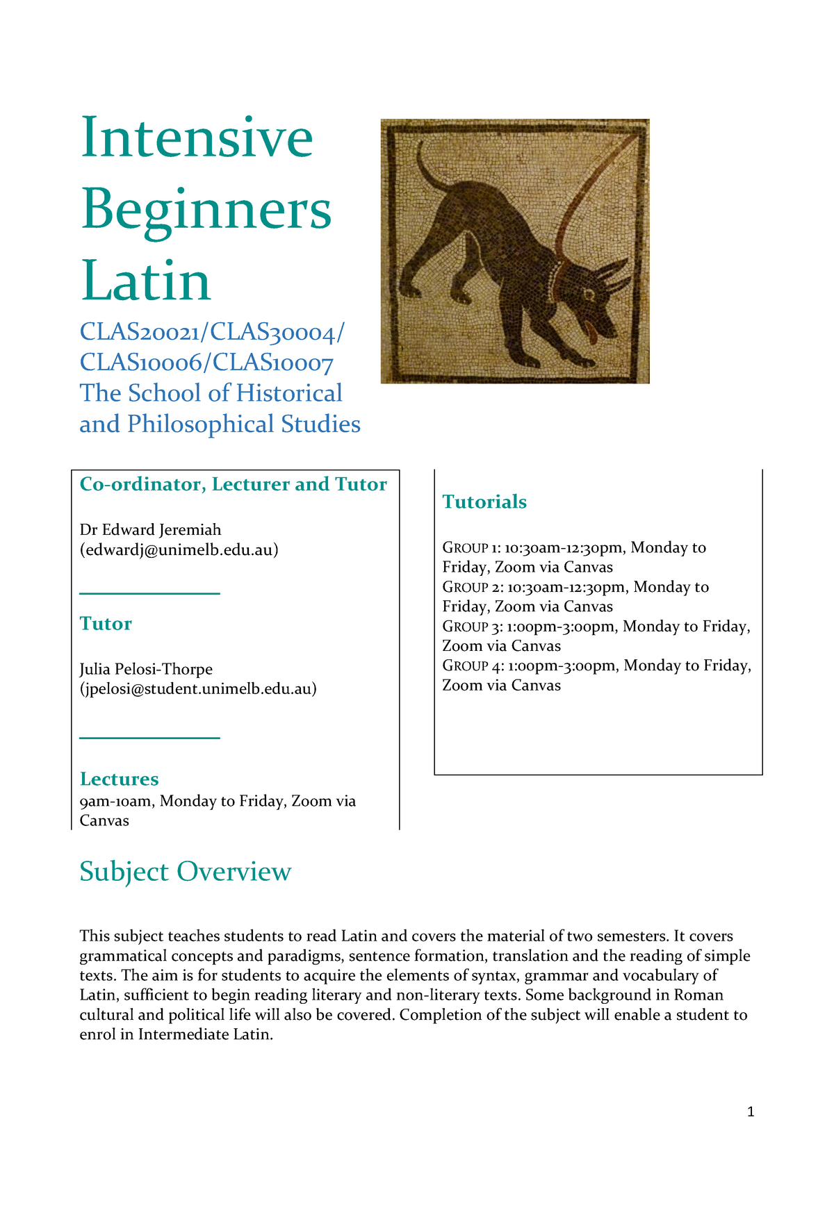 Intensive Beginners Latin Subject Guide 2021 Intensive Beginners