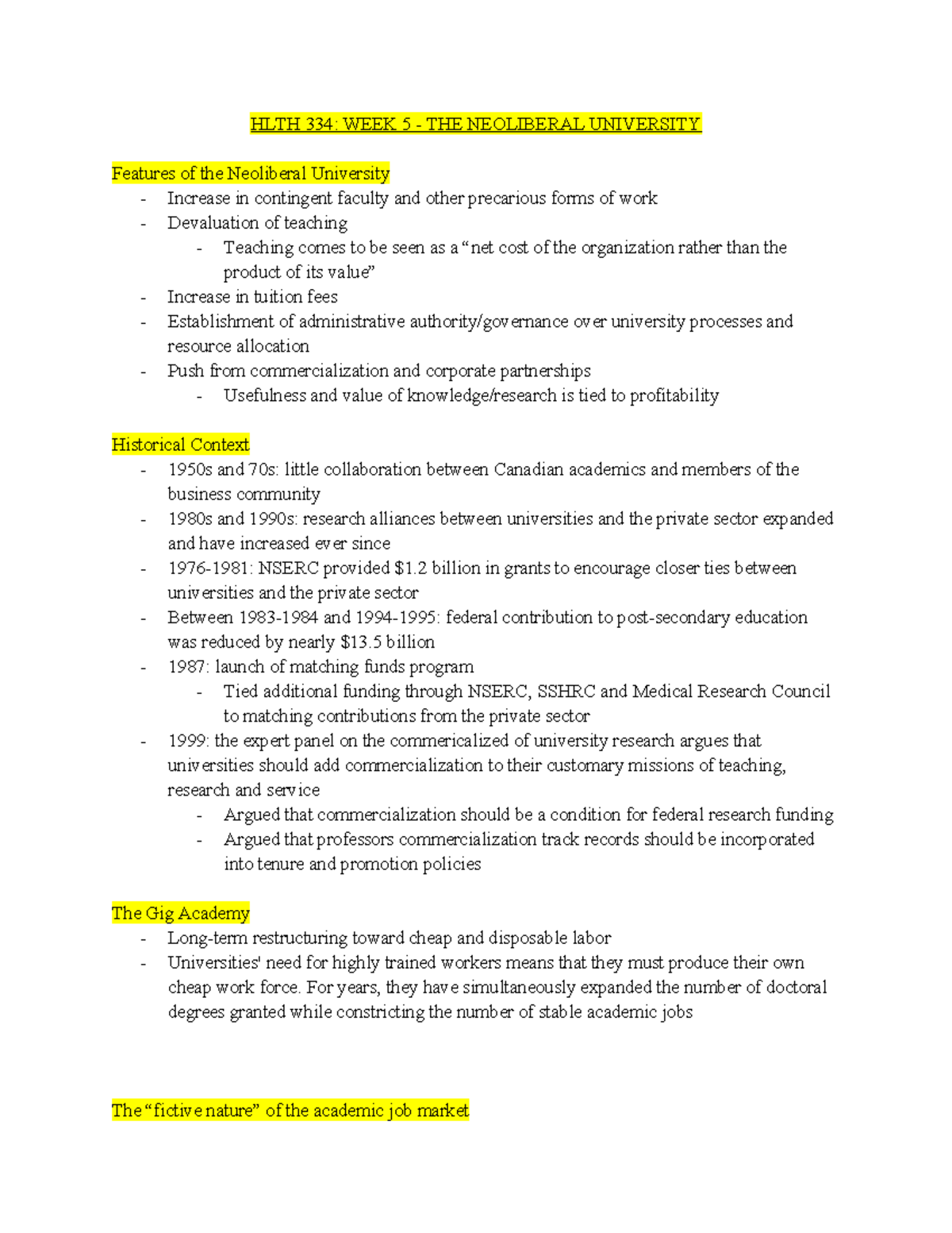 HLTH 334 WEEK 5 - Lecture - HLTH 334: WEEK 5 - THE NEOLIBERAL ...