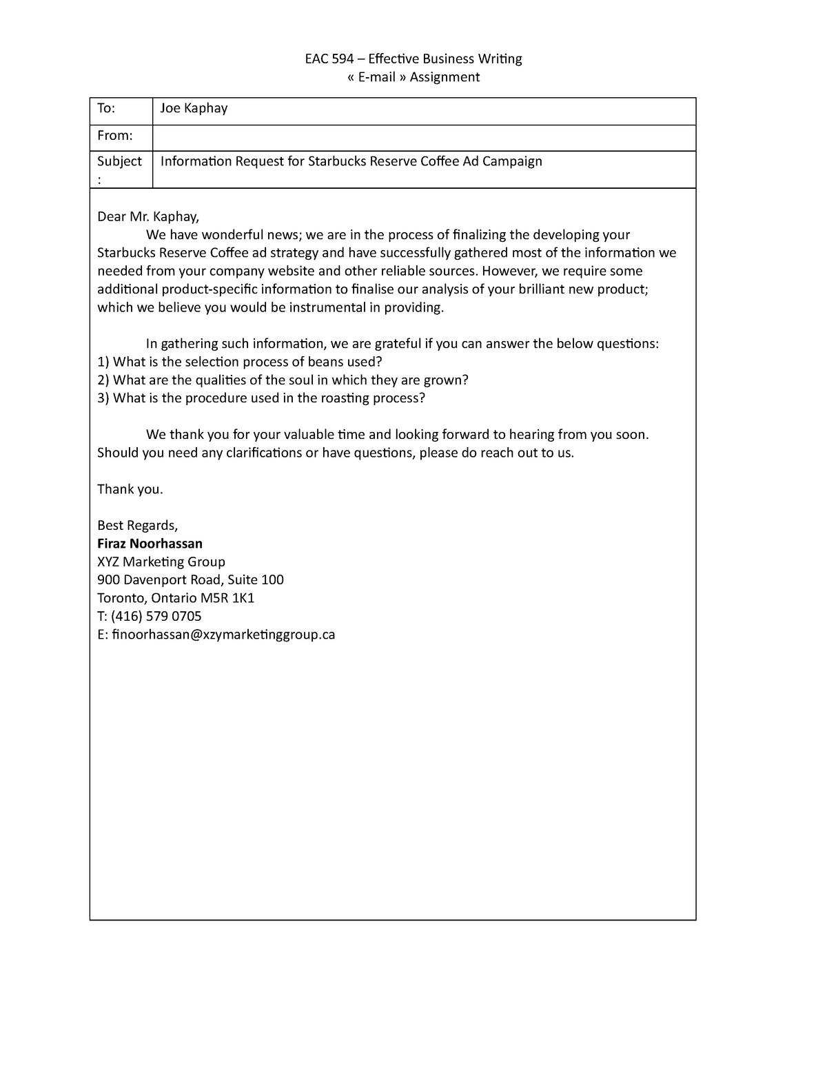 email template for assignment