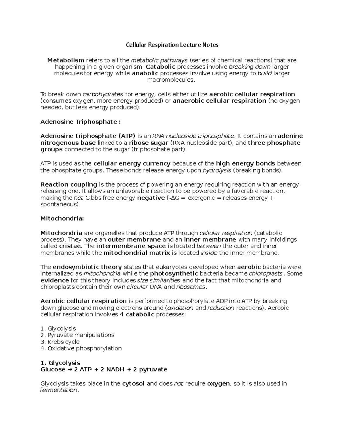 Cellular Respiration Lecture Notes - Cellular Respiration Lecture Notes ...