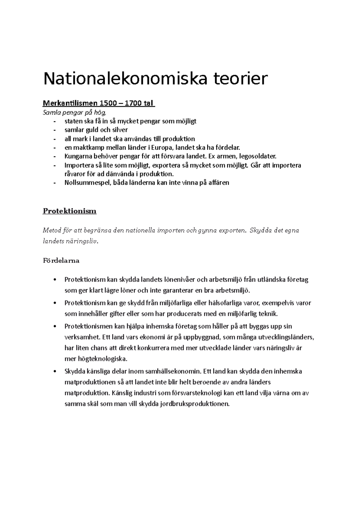 Nationalekonomiska Teorier - Nationalekonomiska Teorier Merkanilismen ...