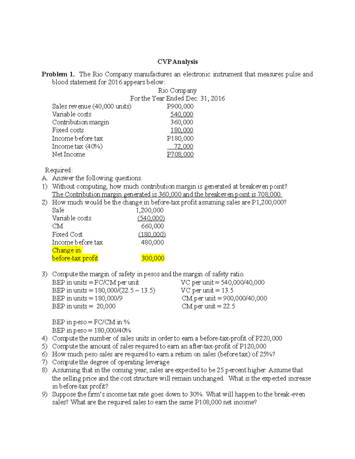 Local media 5243172474296383425 - CVP Analysis Problem 1. The Rio ...