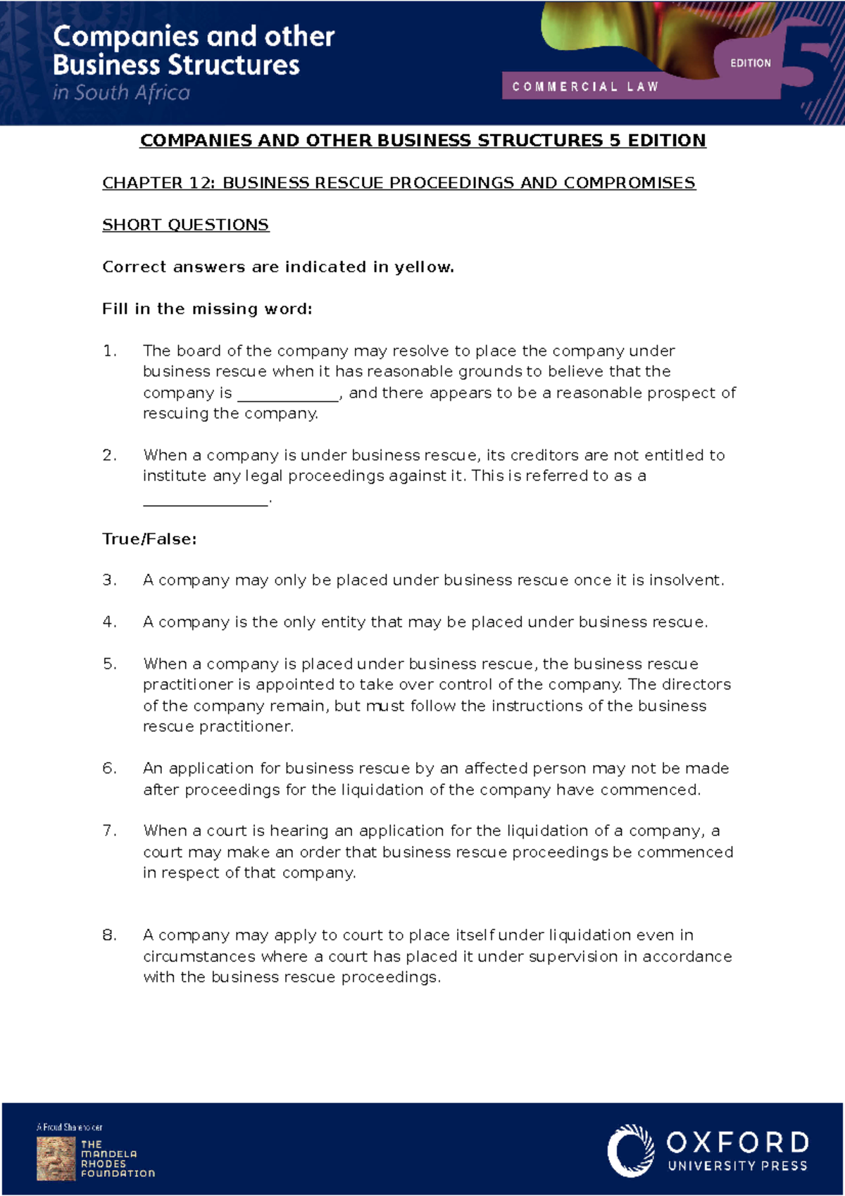 WEEK 23-24 Revision Questions - COMPANIES AND OTHER BUSINESS STRUCTURES ...