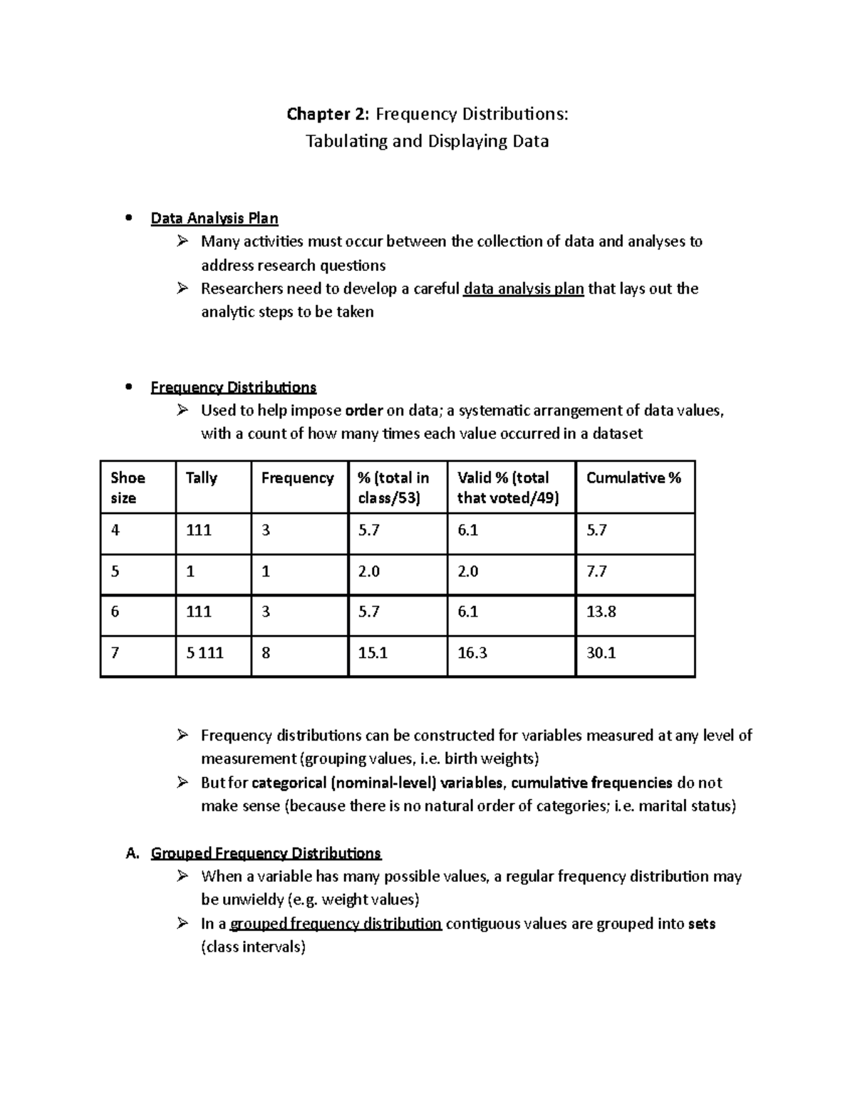 2 Frequency Distributions - birth weights) But for categorical (nominal ...