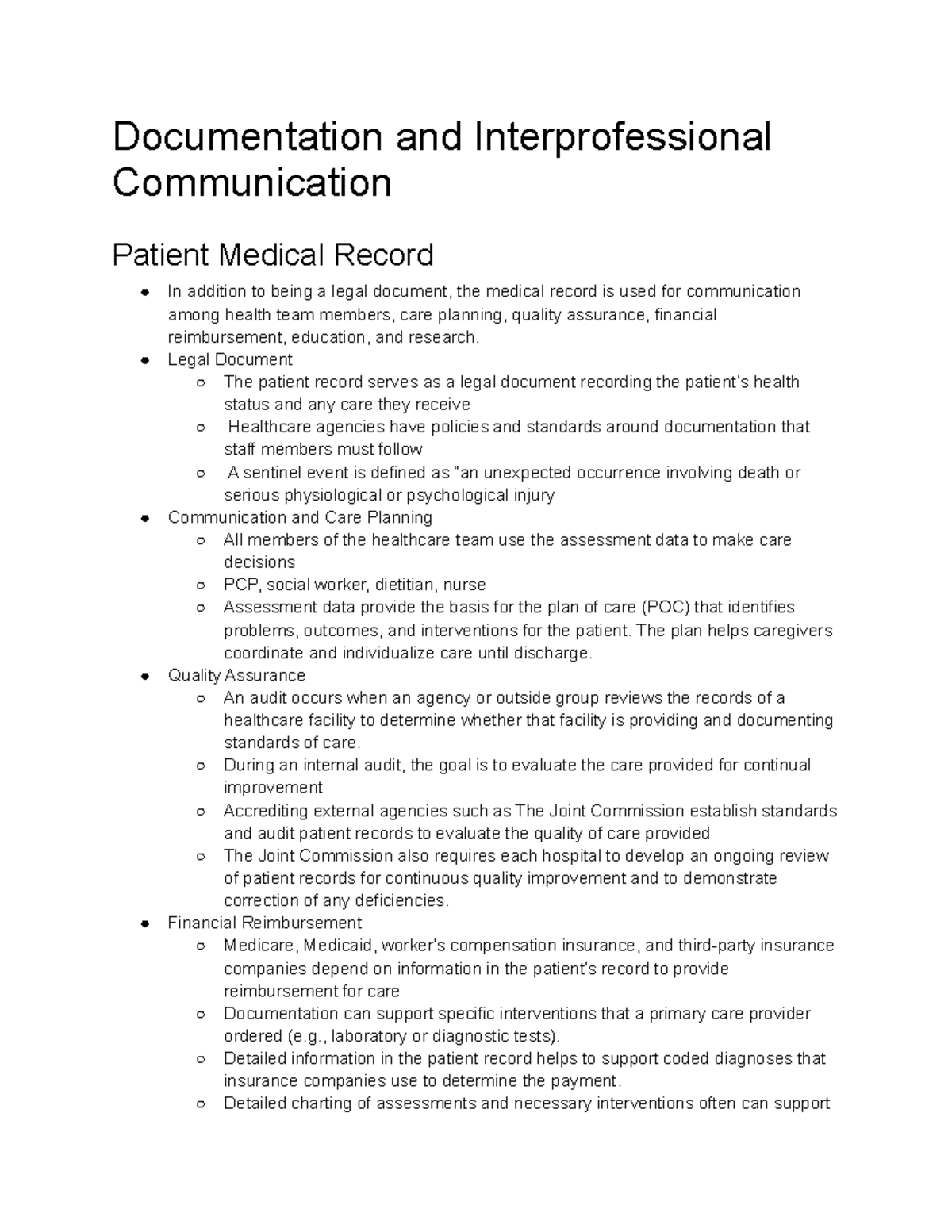 Chapter 4 Notes - Documentation and Interprofessional Communication ...